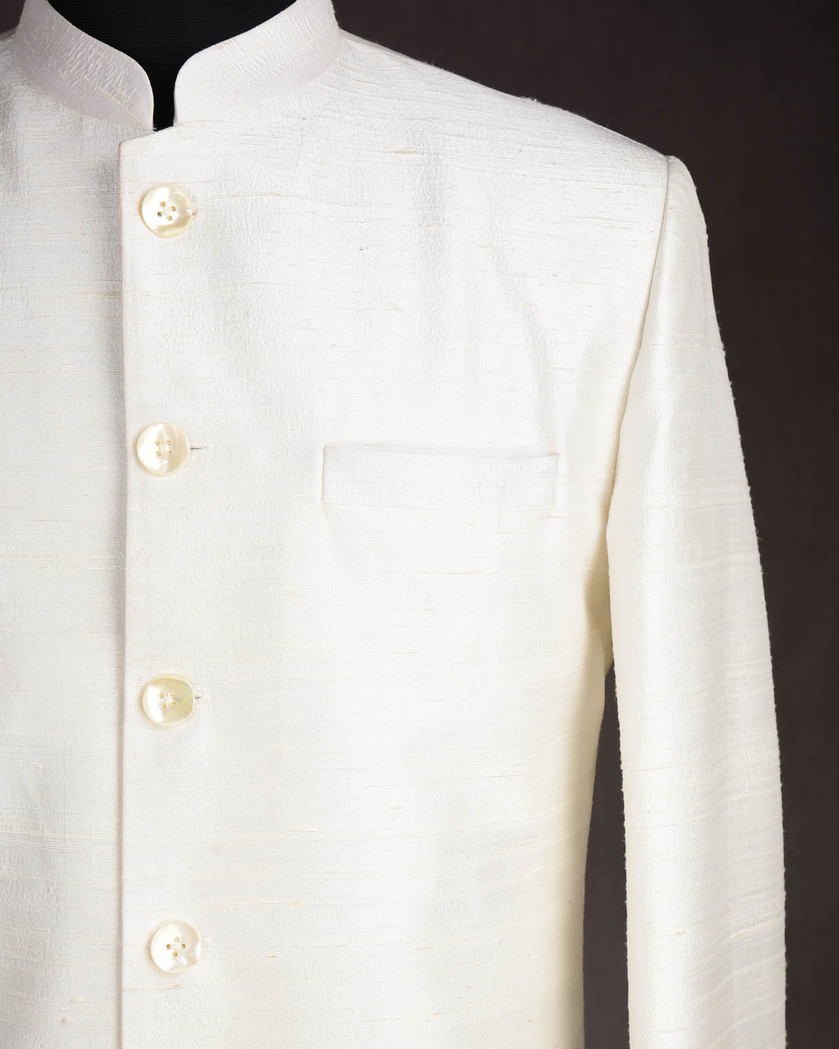 White Textured Raw Silk Mens Sherwani-HolyWeaves