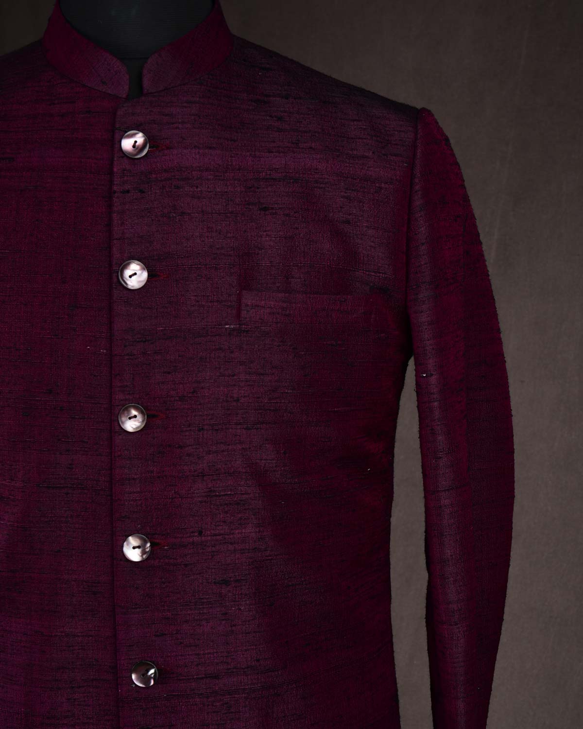 Byzantium Purple Textured Handwoven Raw Silk Mens Sherwani-HolyWeaves