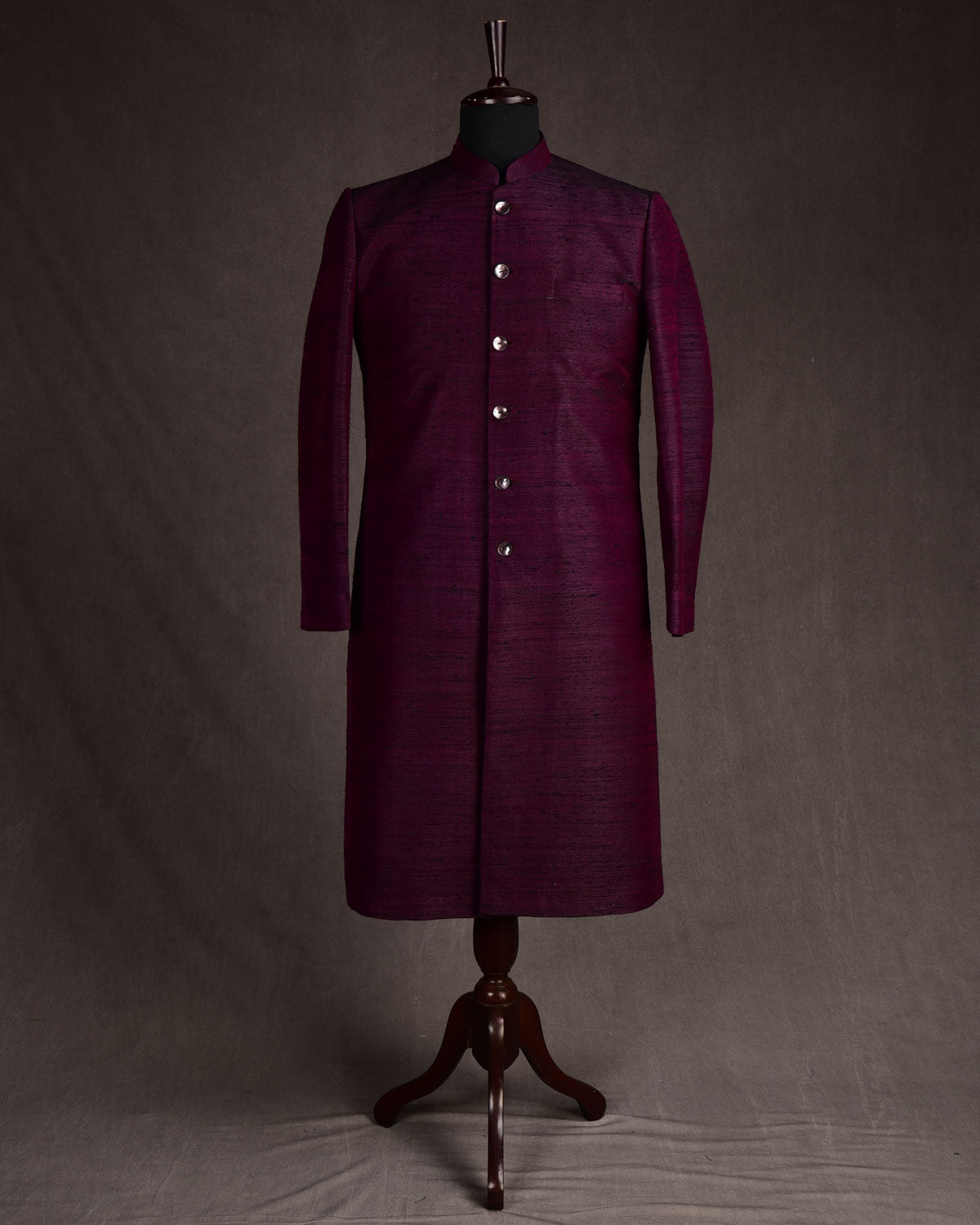 Byzantium Purple Textured Handwoven Raw Silk Mens Sherwani-HolyWeaves