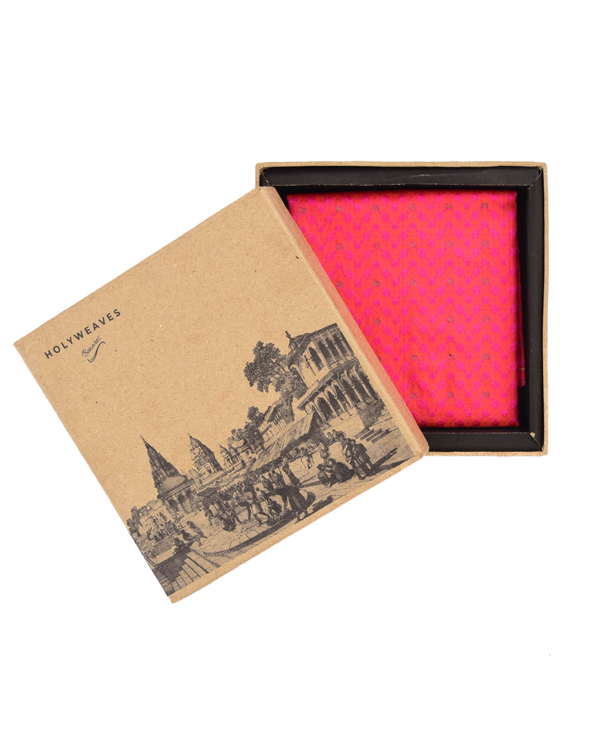 Shot Ruby Pink Tanchoi Brocade Handwoven Pure Silk Pocket Square For Men-HolyWeaves