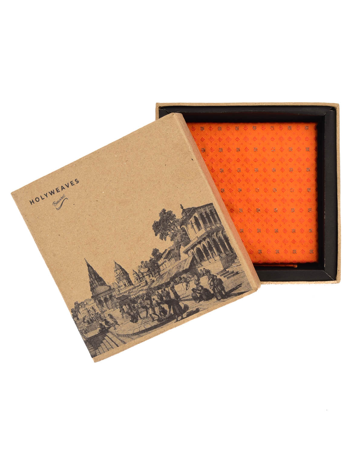 Orange Tanchoi Brocade Handwoven Pure Silk Pocket Square For Men-HolyWeaves