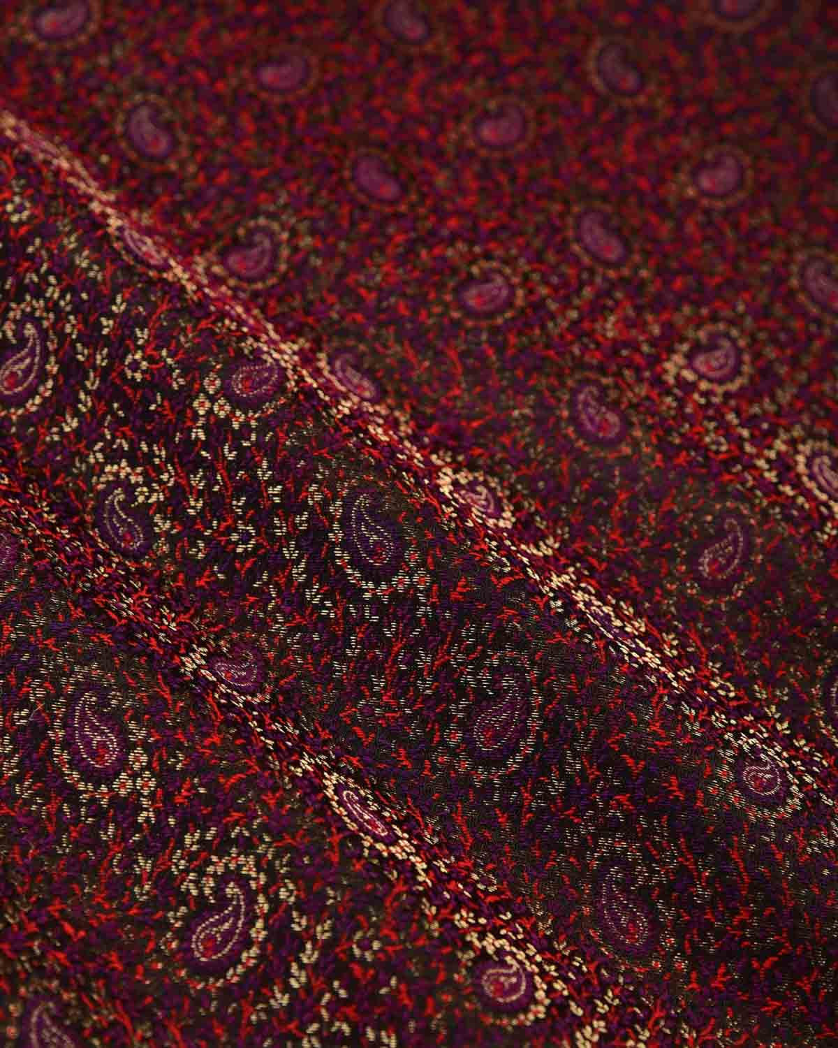 Maroon Banarasi Mini Paisleys Tanchoi Handwoven Silk Wool Pocket Square with Zari Accents-HolyWeaves