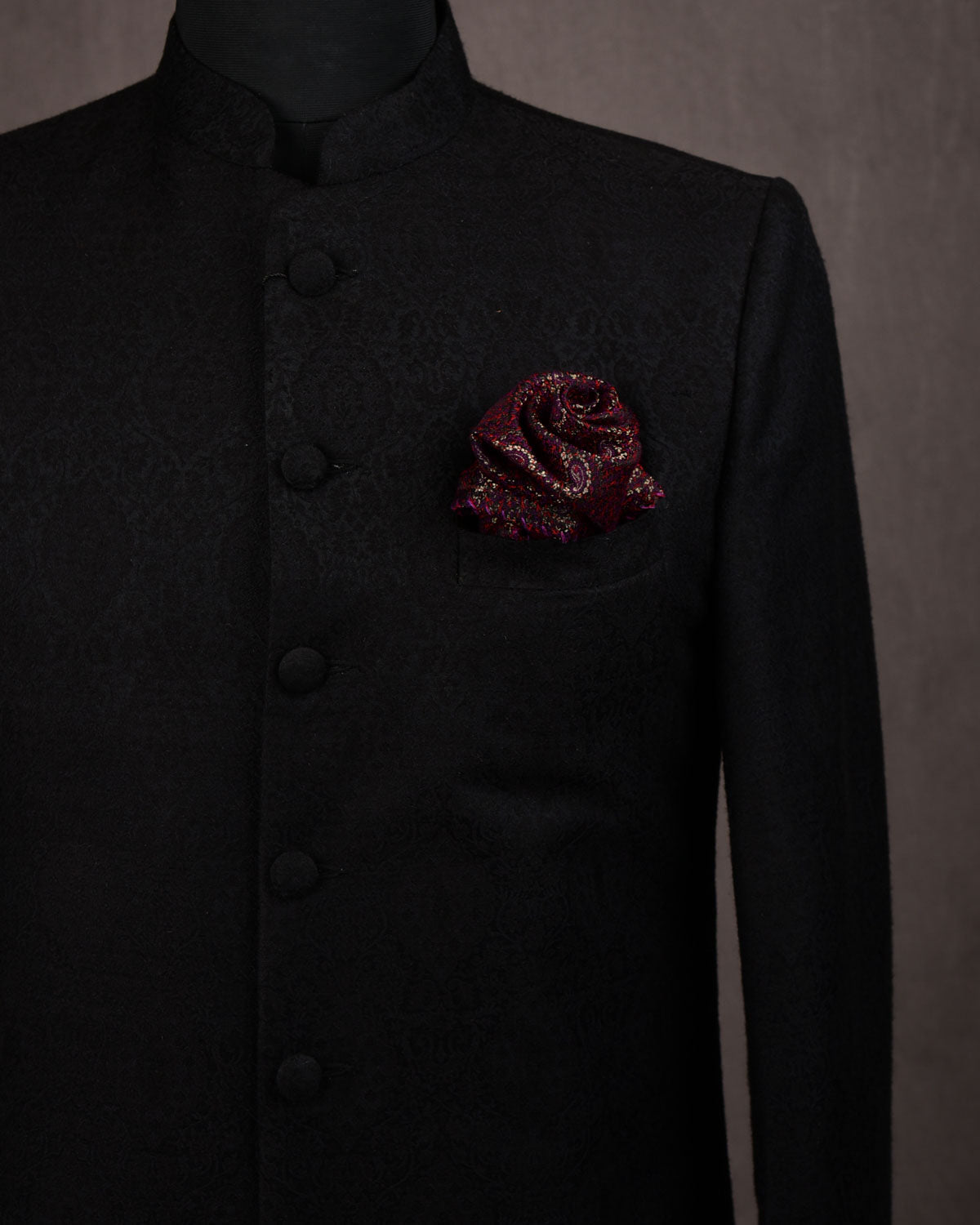 Maroon Banarasi Mini Paisleys Tanchoi Handwoven Silk Wool Pocket Square with Zari Accents-HolyWeaves