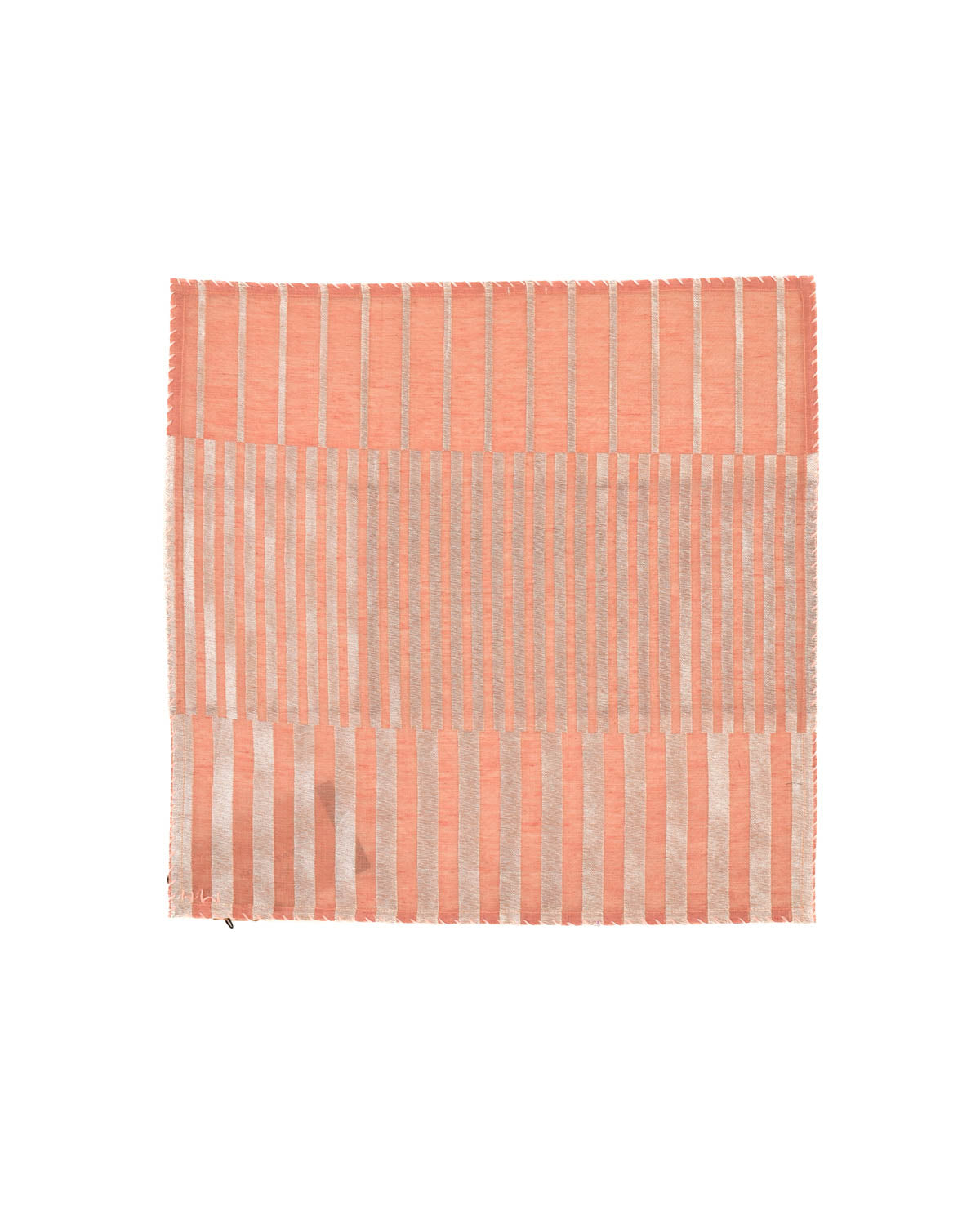 Tuscany Peach Banarasi Silver Zari Stipes Brocade Handwoven Cotton Pocket Square-HolyWeaves