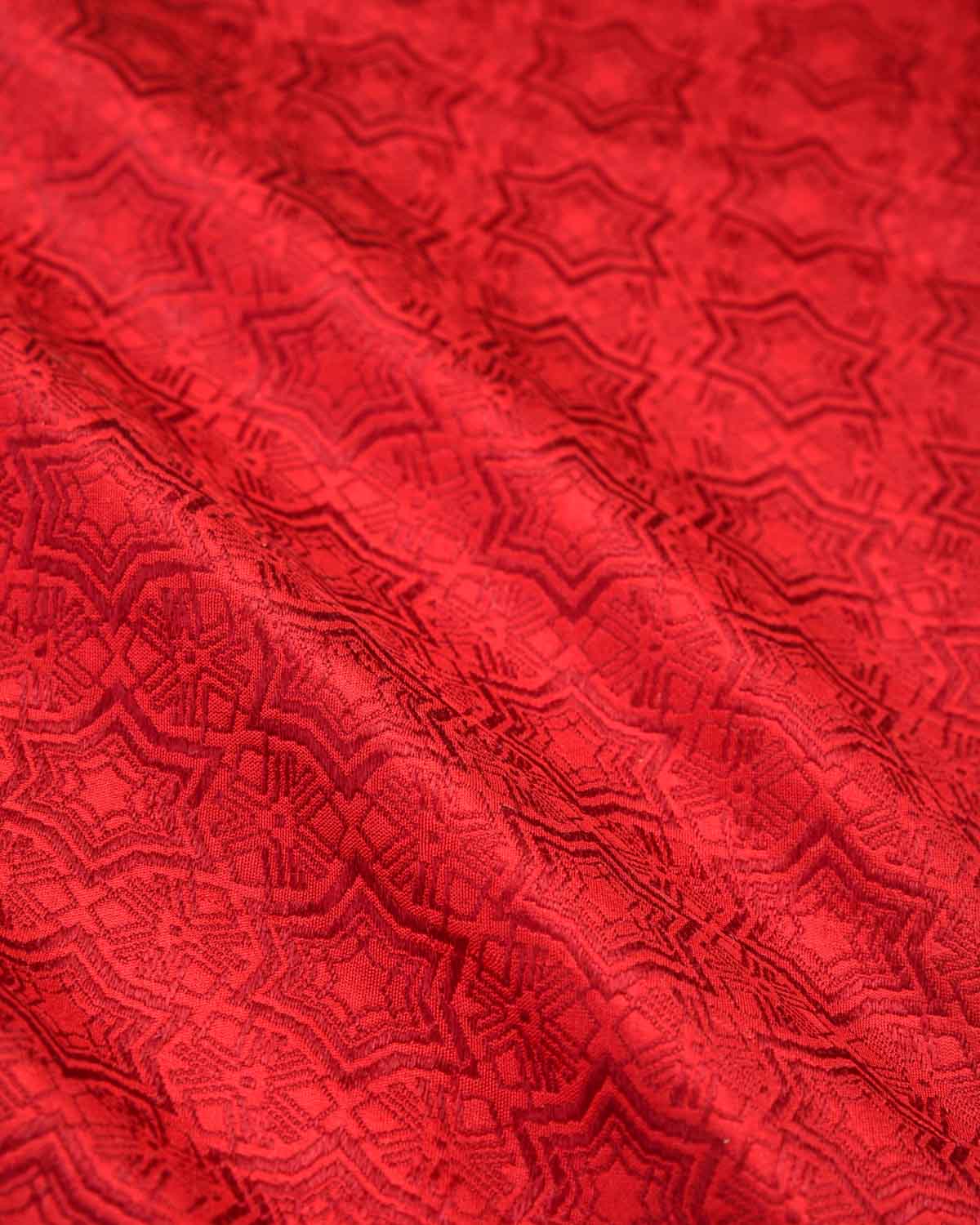 Red Banarasi Star Brocade Handwoven Katan Tanchoi Pocket Square-HolyWeaves