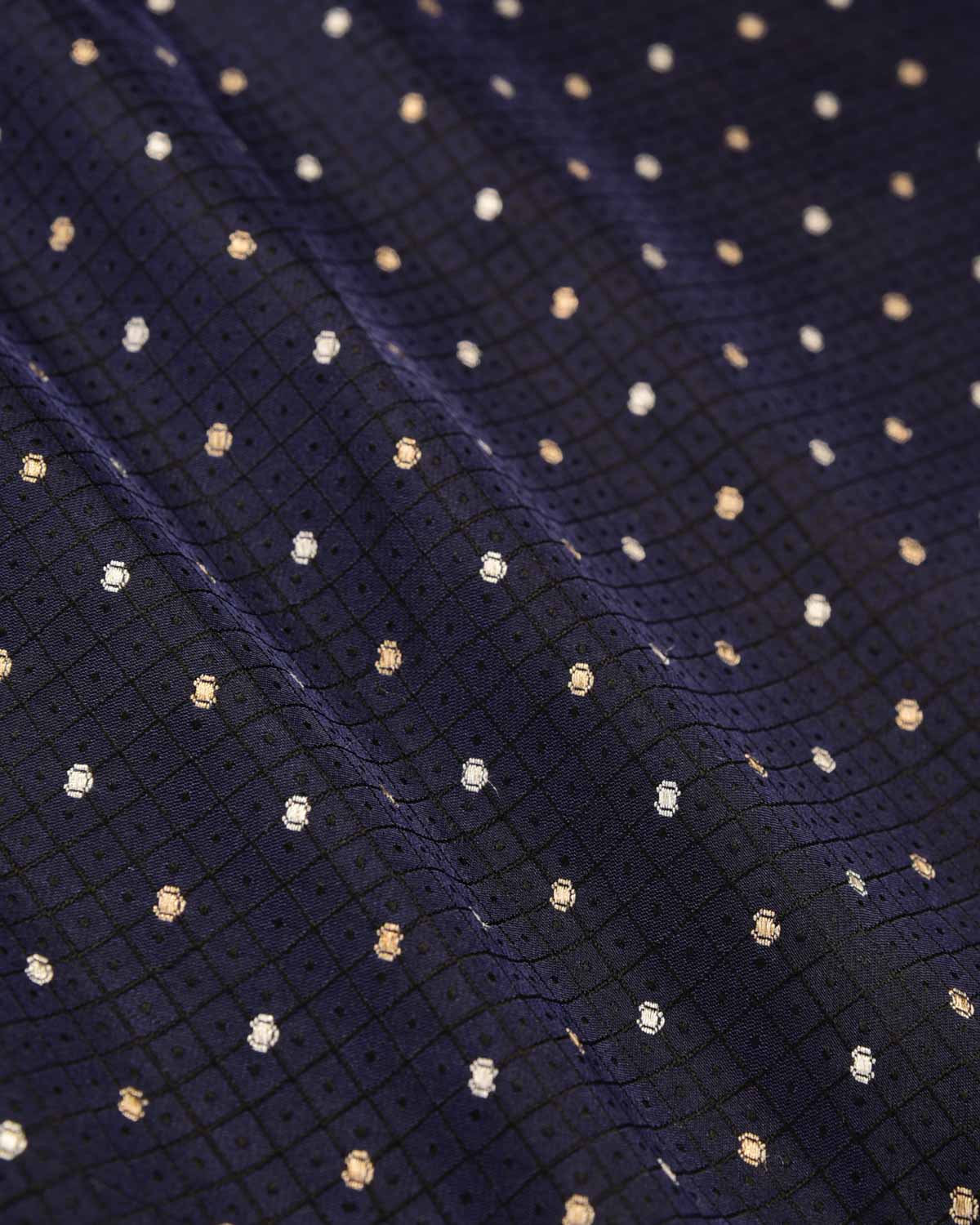 Navy Blue Banarasi Gold & Silver Zari Tanchoi Brocade Handwoven Silk Pocket Square-HolyWeaves