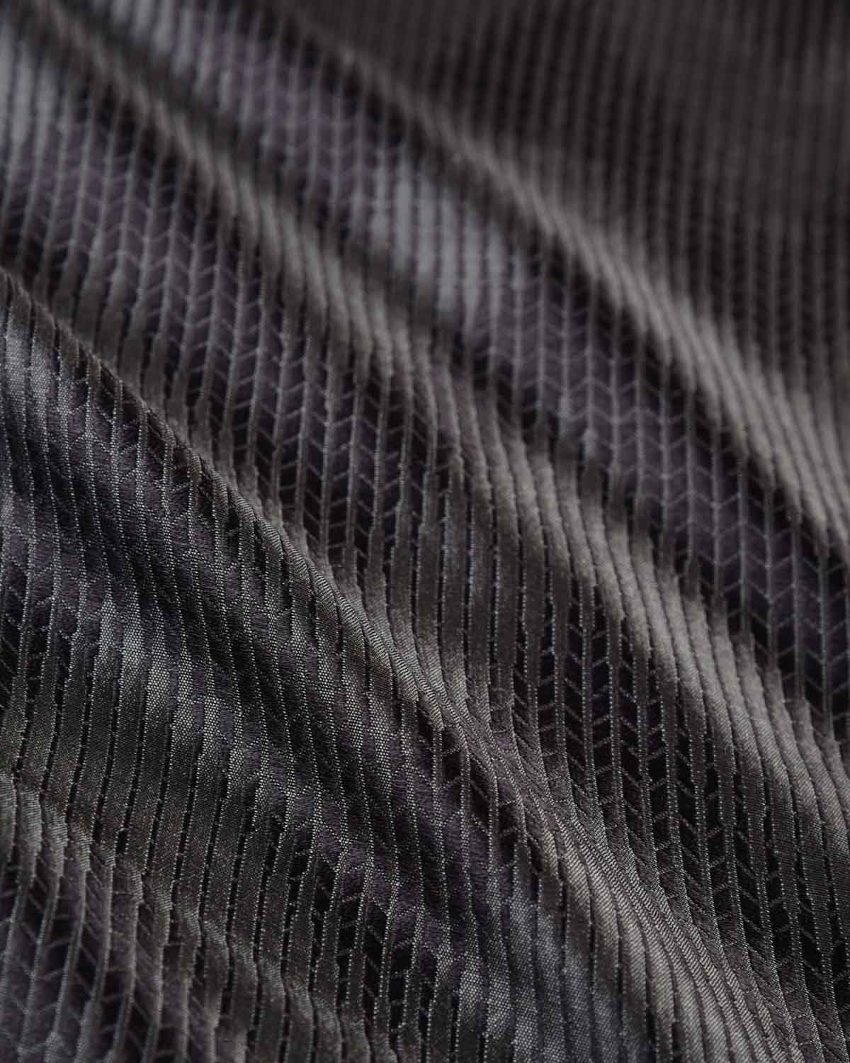 Black on Gray Banarasi Herringbone Tanchoi Handwoven Silk Pocket Square-HolyWeaves