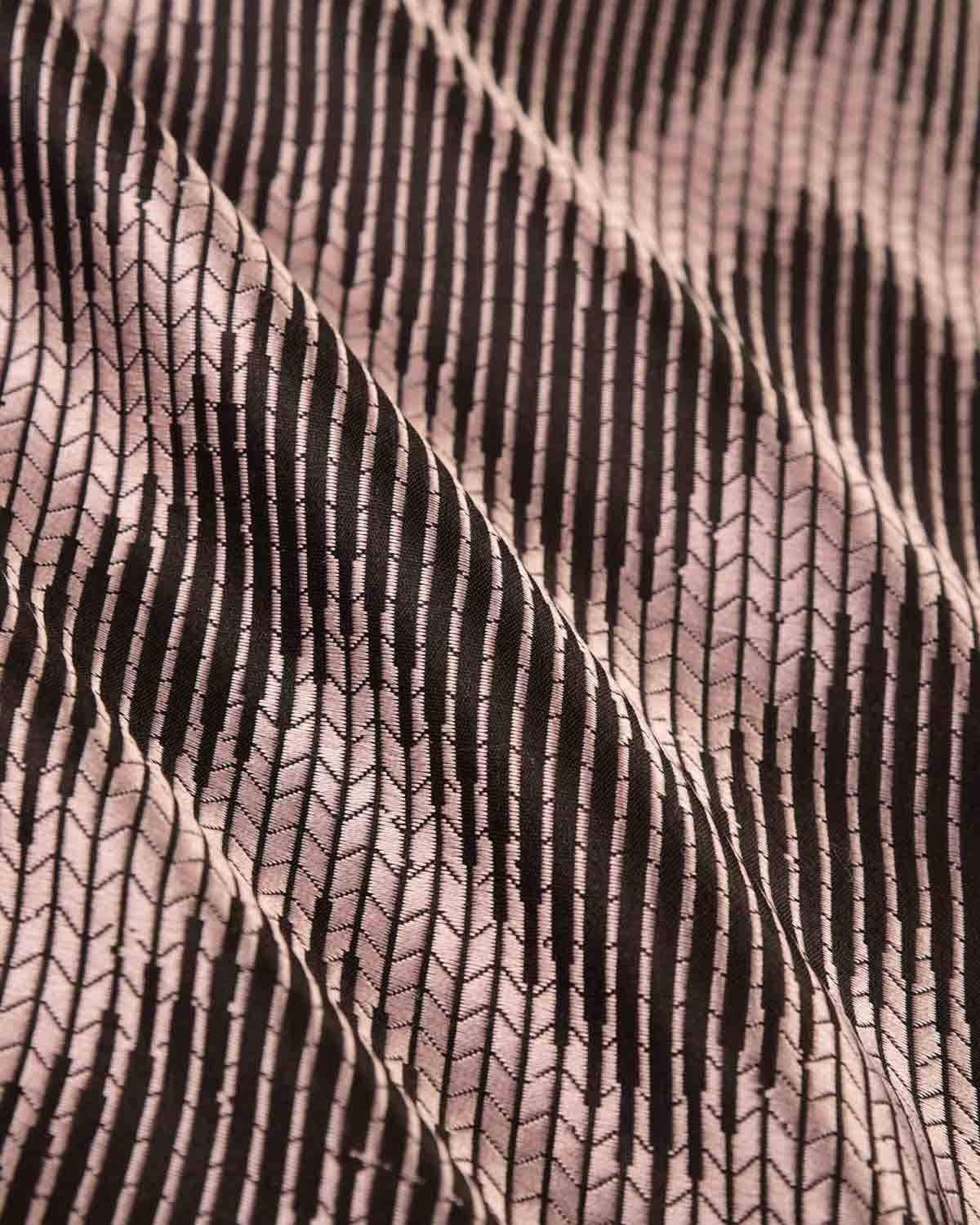 Peach on Black Banarasi Herringbone Tanchoi Handwoven Silk Pocket Square-HolyWeaves