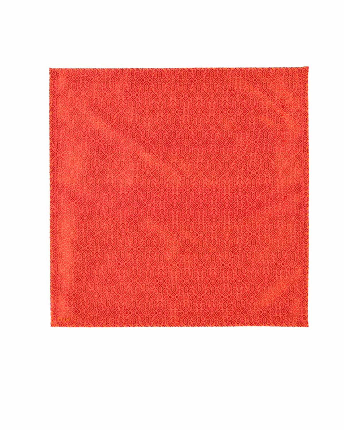 Red On Orange Banarasi Moroccon Mosaic Tanchoi Handwoven Silk Pocket Square-HolyWeaves