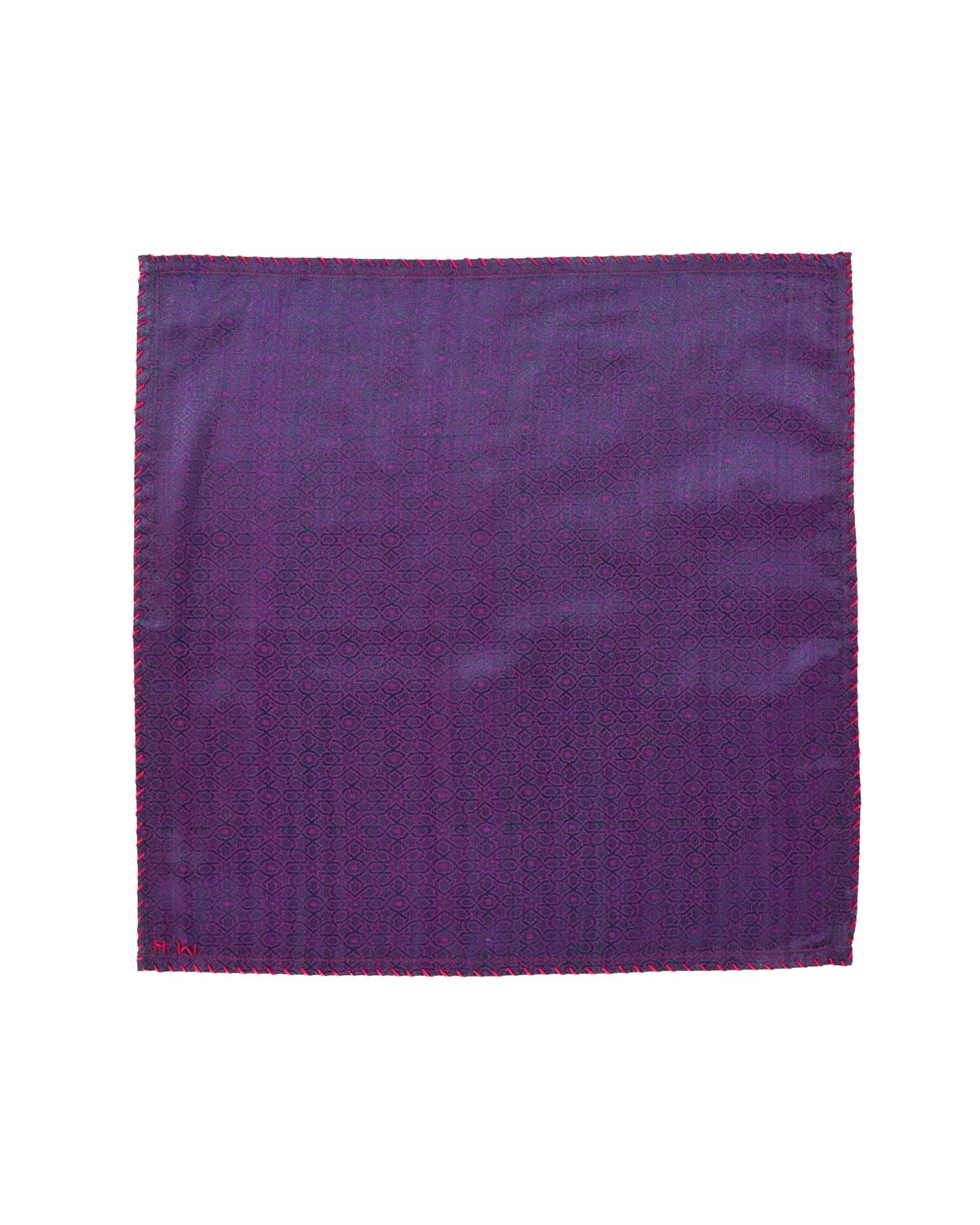 Green On Magenta Banarasi Moroccon Mosaic Tanchoi Handwoven Silk Pocket Square-HolyWeaves