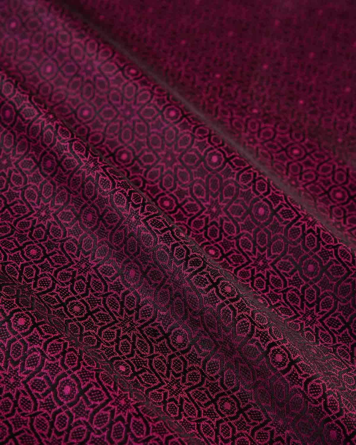 Black on Magenta Banarasi Moroccon Mosaic Tanchoi Handwoven Silk Pocket Square-HolyWeaves