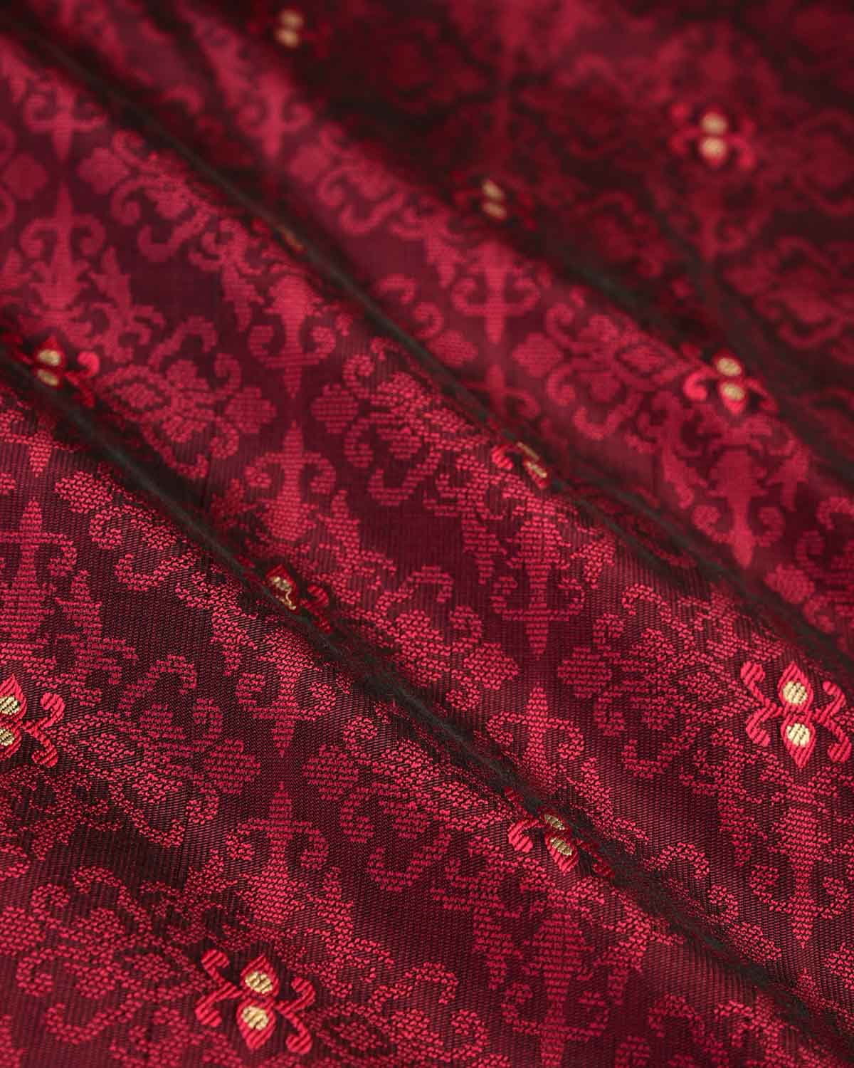 Maroon Banarasi Rhombus Damask Tanchoi Brocade Handwoven Silk Pocket Square with Zari Accents-HolyWeaves