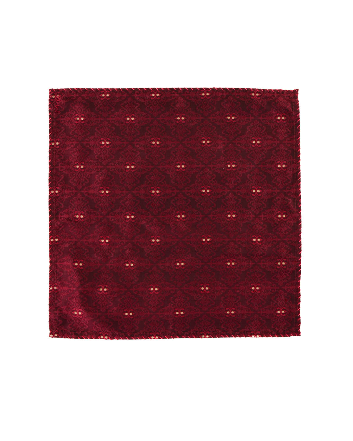 Maroon Banarasi Rhombus Damask Tanchoi Brocade Handwoven Silk Pocket Square with Zari Accents-HolyWeaves