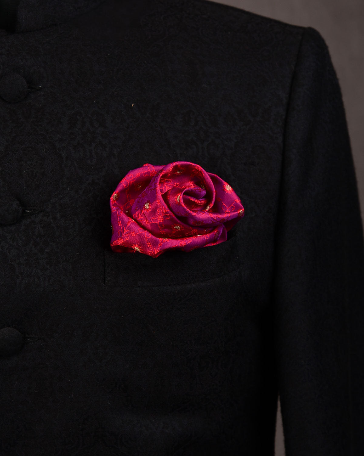 Shot Red Banarasi Floral Grids Tanchoi Brocade Handwoven Silk Pocket Square with Zari Accents-HolyWeaves