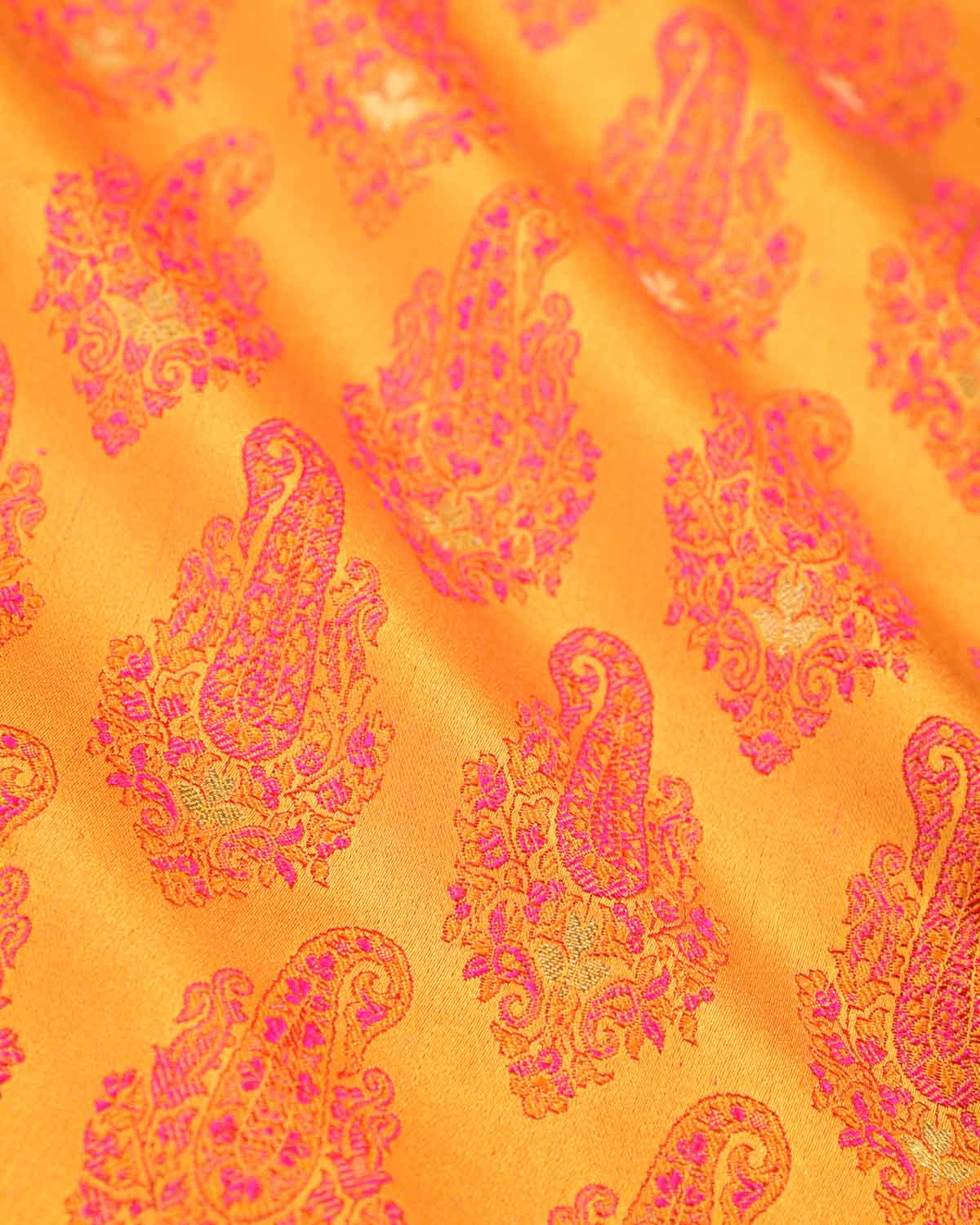 Mustard Yellow Banarasi Paisley Tanchoi Brocade Handwoven Silk Pocket Square with Zari Accents-HolyWeaves