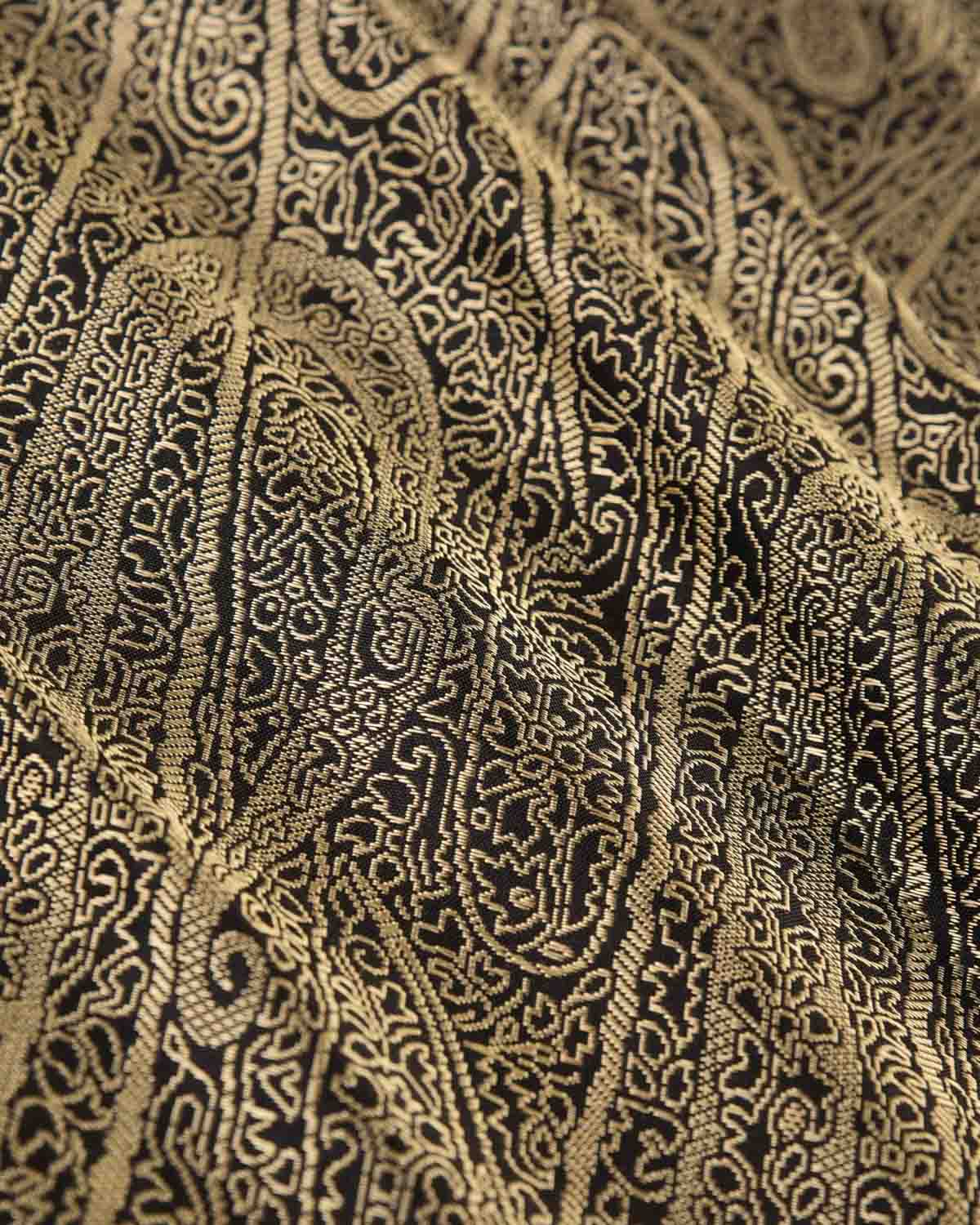 Black Banarasi Paisley Tanchoi Handwoven Silk Pocket Square-HolyWeaves