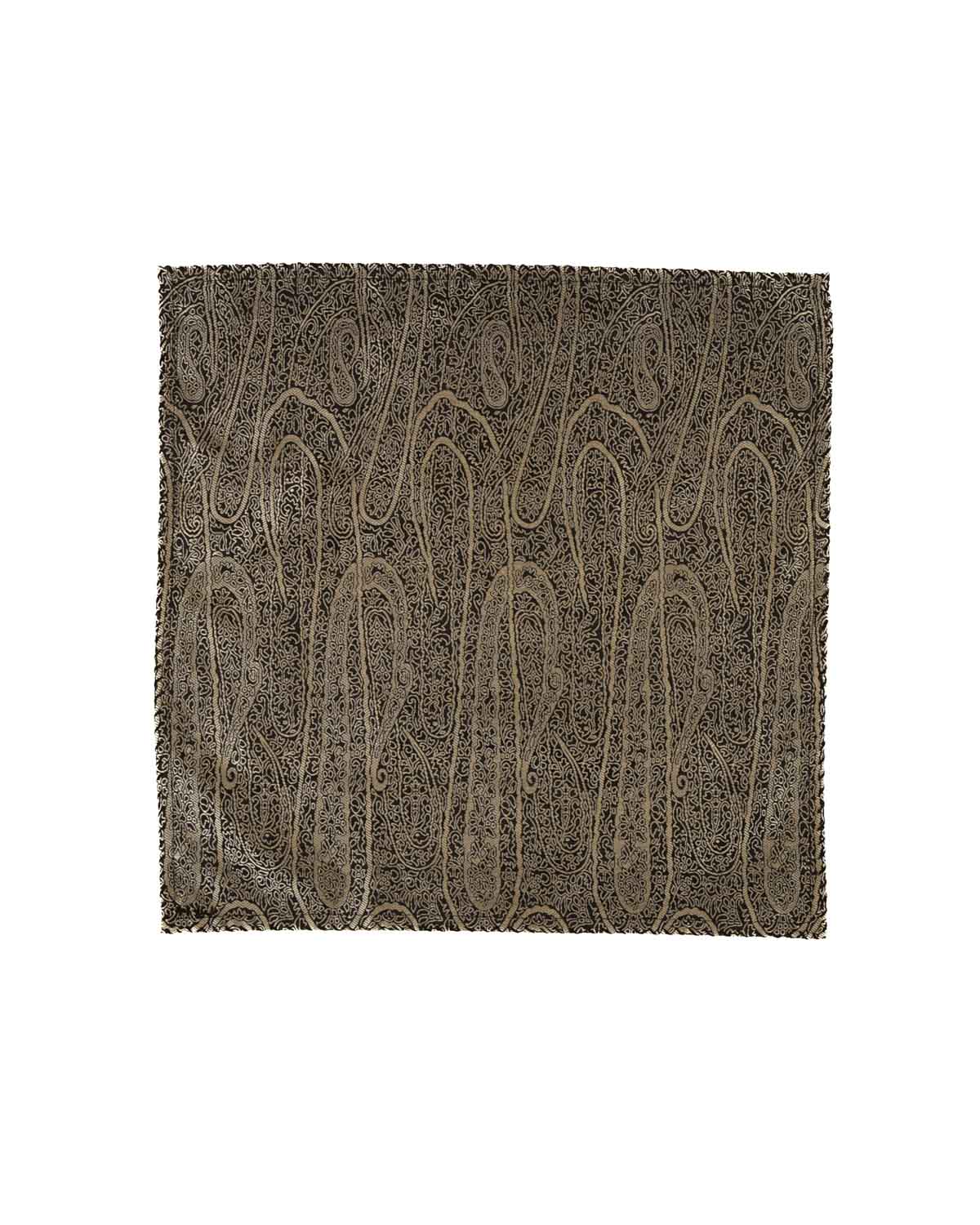 Black Banarasi Paisley Tanchoi Handwoven Silk Pocket Square-HolyWeaves