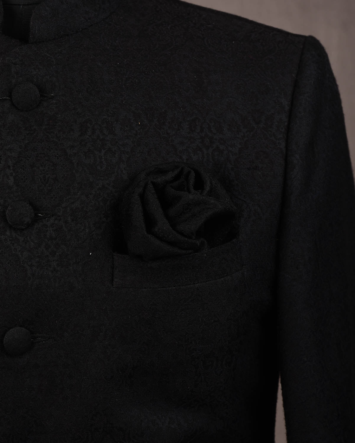 Black Banarasi Damask Tanchoi Handwoven Silk Wool Pocket Square-HolyWeaves