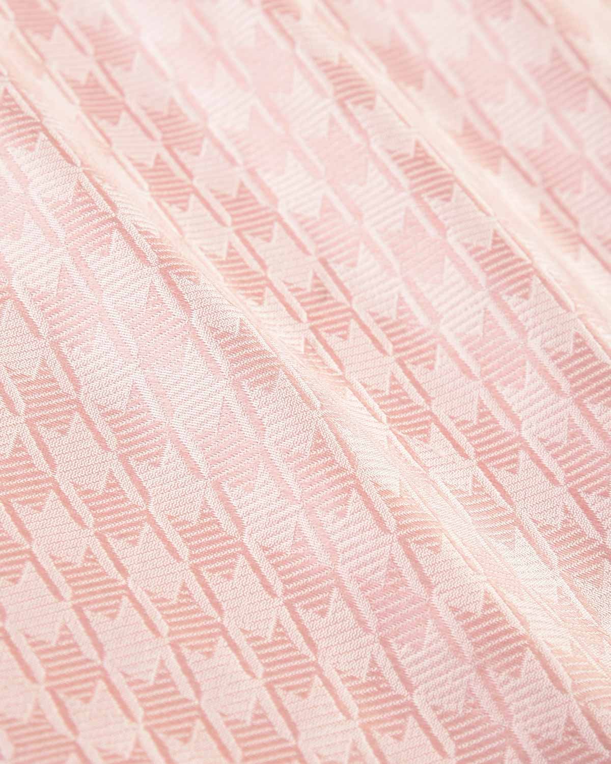 Misty Rose Pink Banarasi Houndstooth Tanchoi Handwoven Silk Pocket Square-HolyWeaves