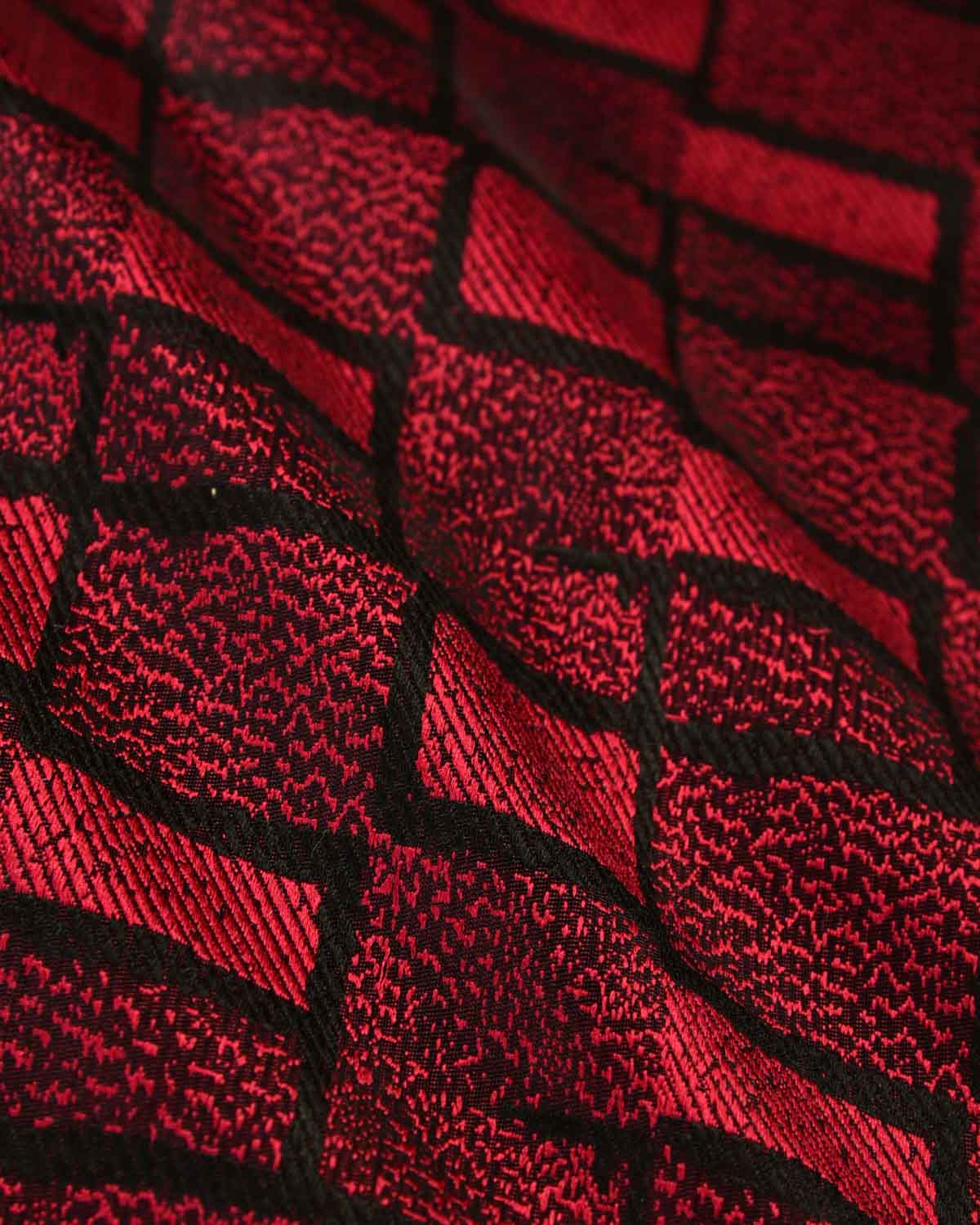 Maroon Random Blocks Tanchoi Handwoven Silk Pocket Square-HolyWeaves