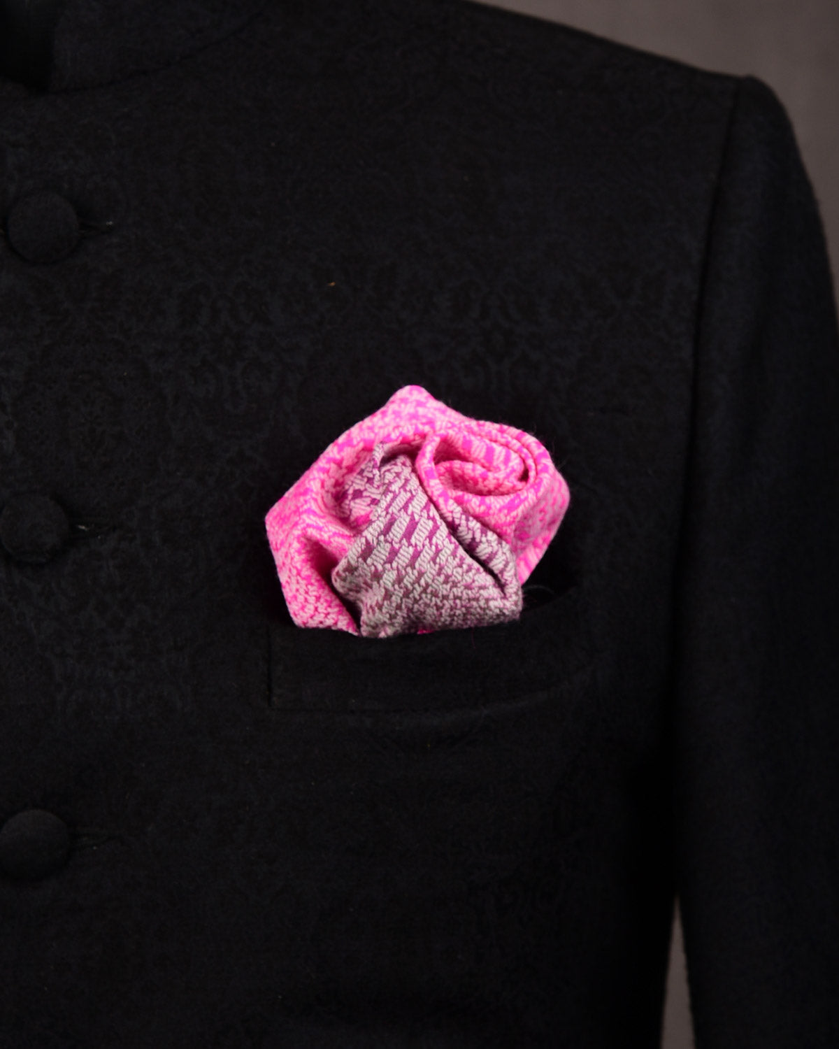 Ombre Pink Houndstooth Illusion Handwoven Silk Wool Pocket Square for Men with Stripe Borders-HolyWeaves