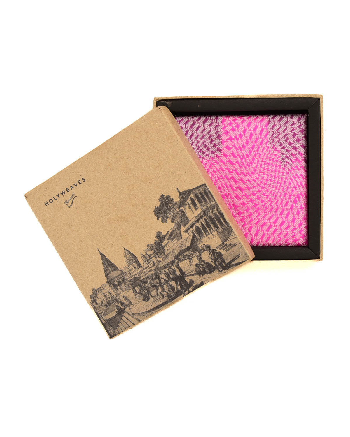 Ombre Pink Houndstooth Illusion Handwoven Silk Wool Pocket Square for Men with Stripe Borders-HolyWeaves