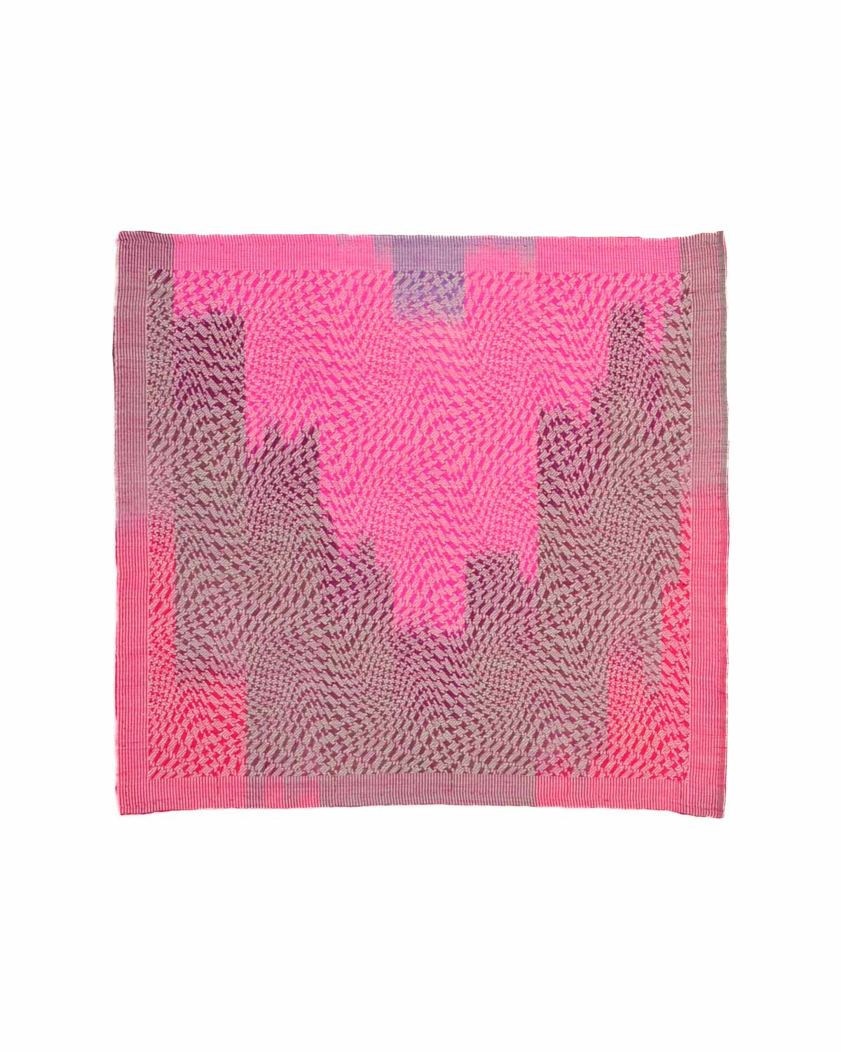 Ombre Pink Houndstooth Illusion Handwoven Silk Wool Pocket Square for Men with Stripe Borders-HolyWeaves