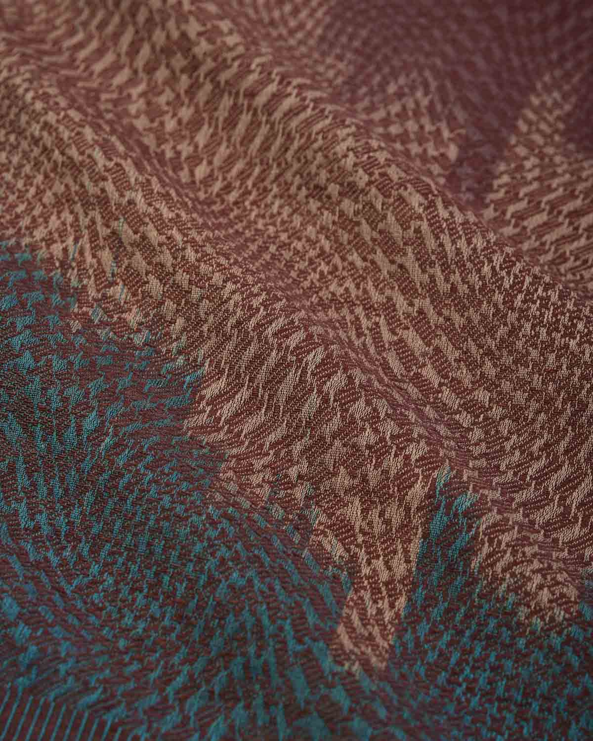 Ombre Brown Houndstooth Illusion Handwoven Silk Wool Pocket Square for Men with Stripe Borders-HolyWeaves