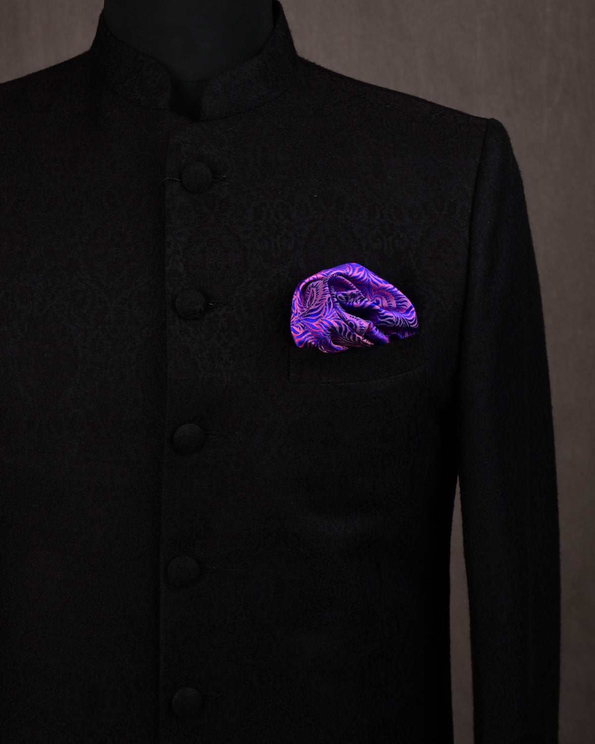 Ombre Pink-Blue Peacock Feather Handwoven Silk Pocket Square for Men with Stripe Borders-HolyWeaves