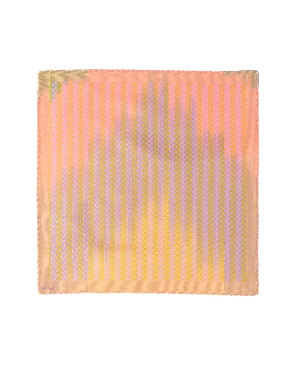 Ombre Yellow Herring Bone Leaves Handwoven Silk Pocket Square for Men with Stripe Borders-HolyWeaves