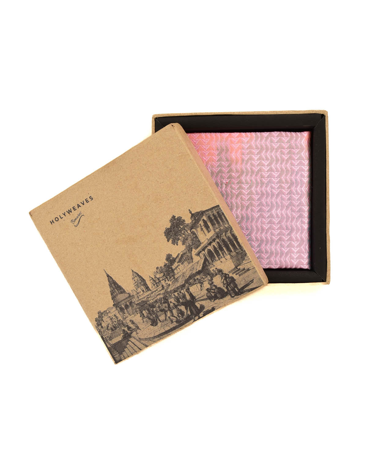 Ombre Pink Triangle Labyrinth Handwoven Silk Pocket Square for Men with Stripe Borders-HolyWeaves