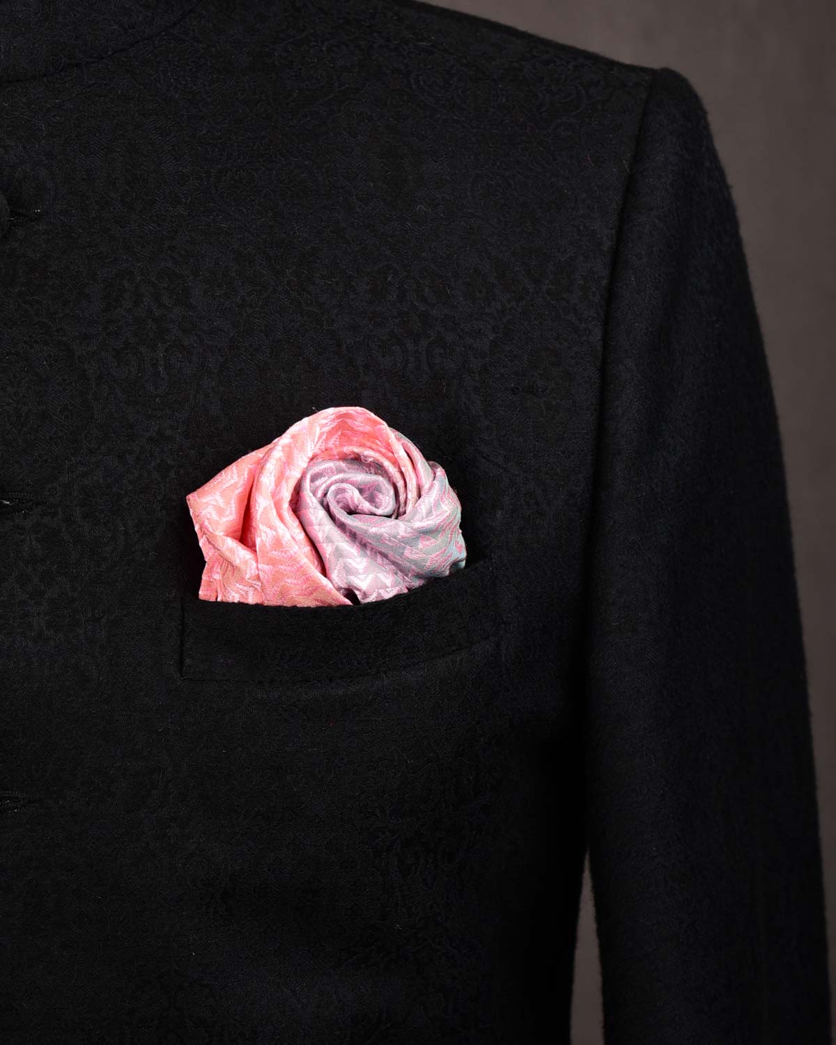 Ombre Pink Triangle Labyrinth Handwoven Silk Pocket Square for Men with Stripe Borders-HolyWeaves