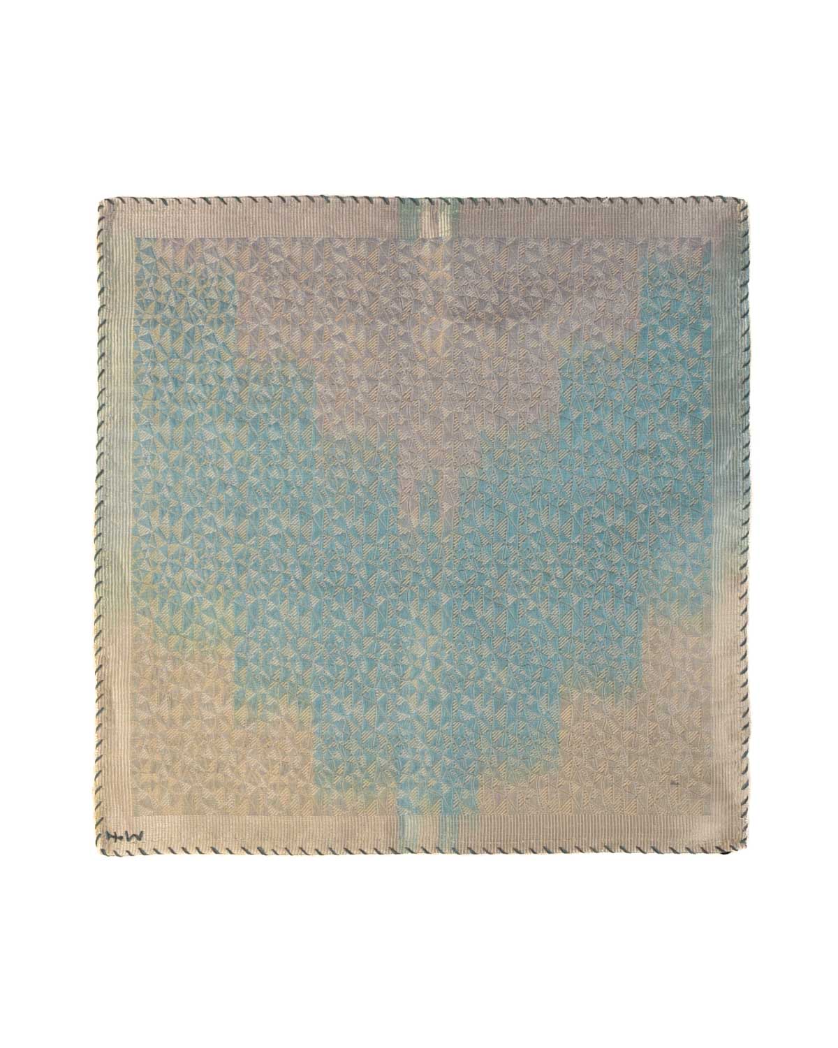 Ombre Gray Gold & Silver Zari Random Triangles Handwoven Silk Pocket Square for Men with Stripe Borders-HolyWeaves