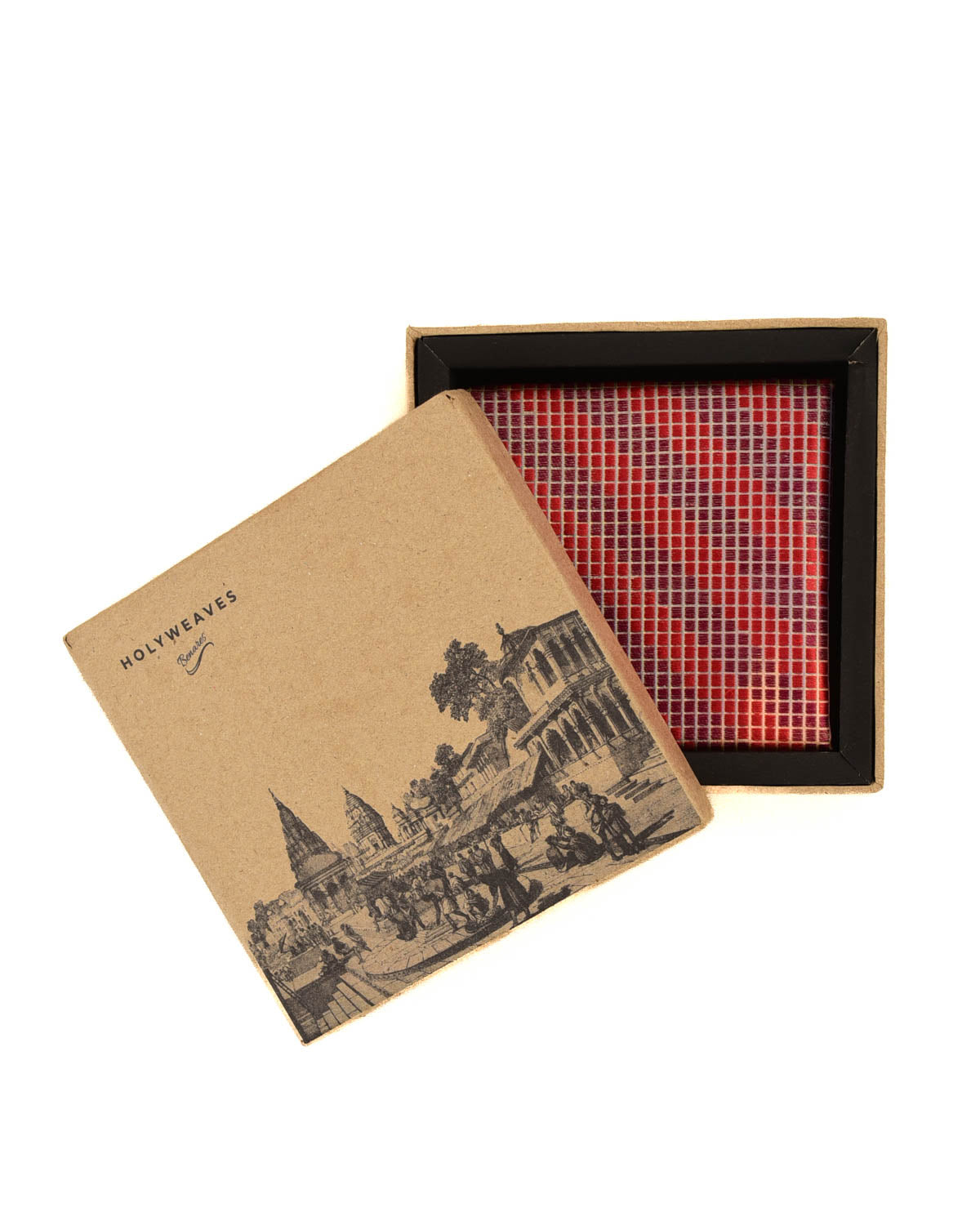 Ombre Maroon Red Chequered Diagonal Stripes Handwoven Silk Pocket Square for Men with Stripe Borders-HolyWeaves