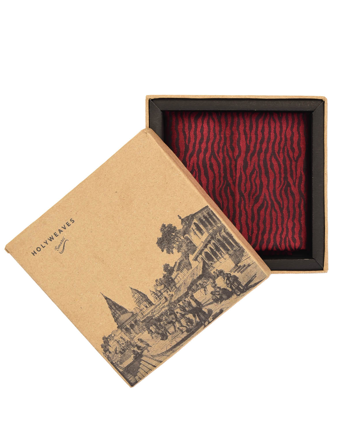 Maroon Zebra Stripes Tanchoi Handwoven Silk Pocket Square for Men-HolyWeaves