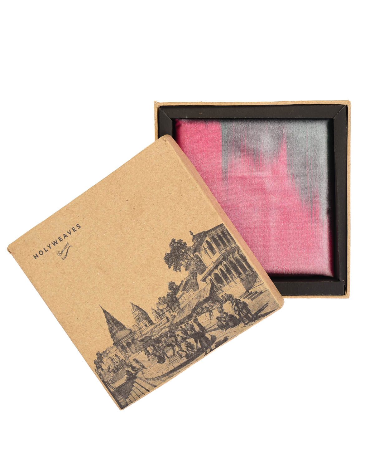 Rainbow Pink-Gray Twin-Layer Double-Sided Ombre Handwoven Silk Pocket Square for Men-HolyWeaves