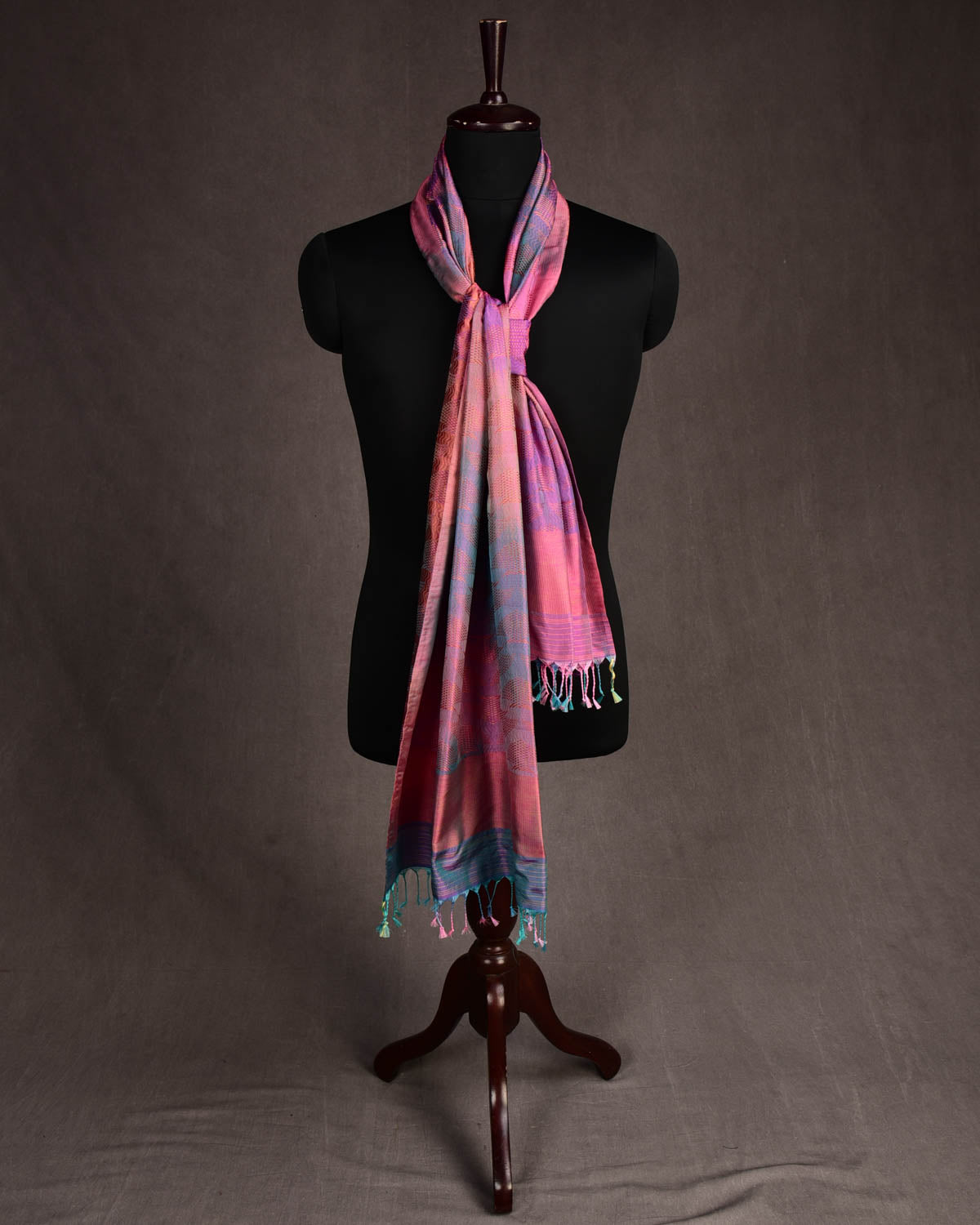 Ombre Pink & Yellow Multi-color Pinstripe Oceanic Pisces Tanchoi Handwoven Silk Scarf 80"x22"-HolyWeaves