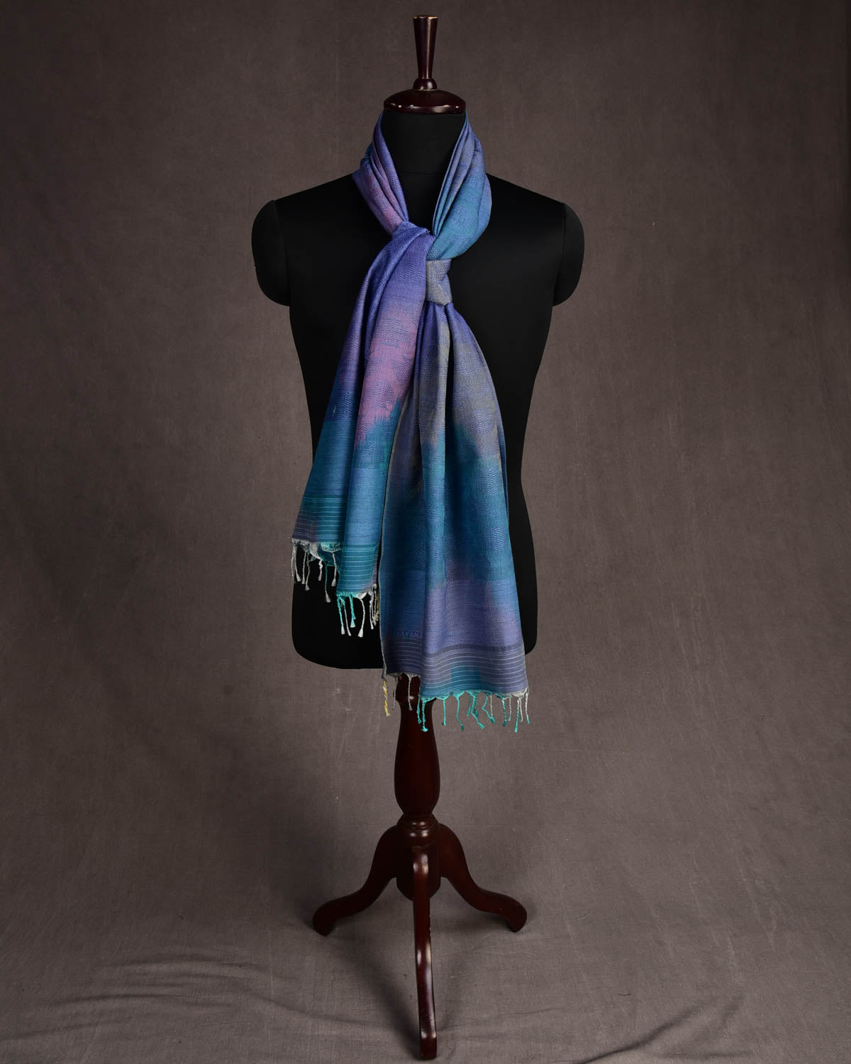 Multi-color Pinstripe Oceanic Pisces Tanchoi Handwoven Silk Wool Scarf 80"x22"-HolyWeaves