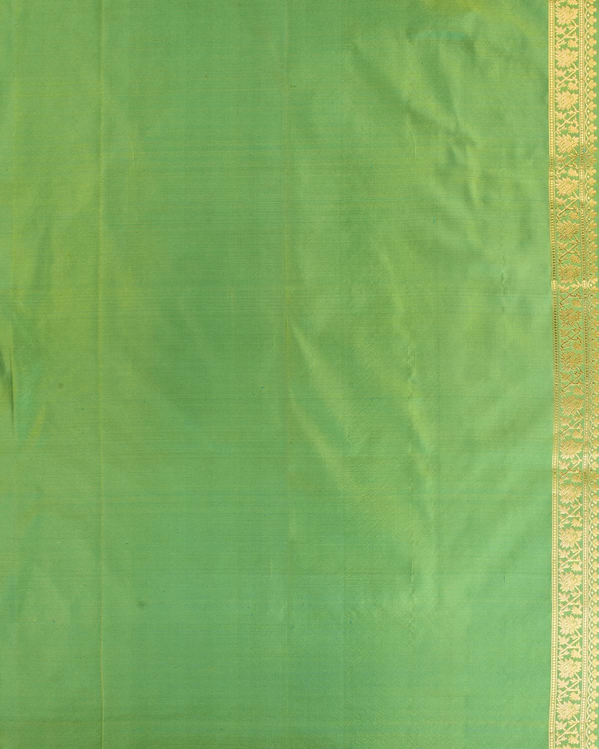 Shot Green Dotted Jaal Satin Tanchoi Brocade Handwoven Katan Silk Banarasi Saree with Gold Zari Accents-HolyWeaves