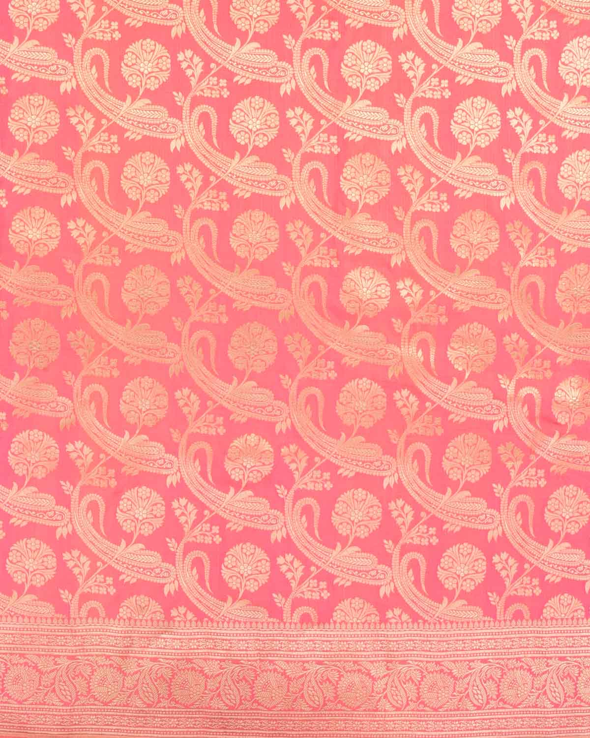 Pink Gold Zari Cutwork Brocade Handwoven Katan Silk Banarasi Diagonal Paisleys Saree-HolyWeaves