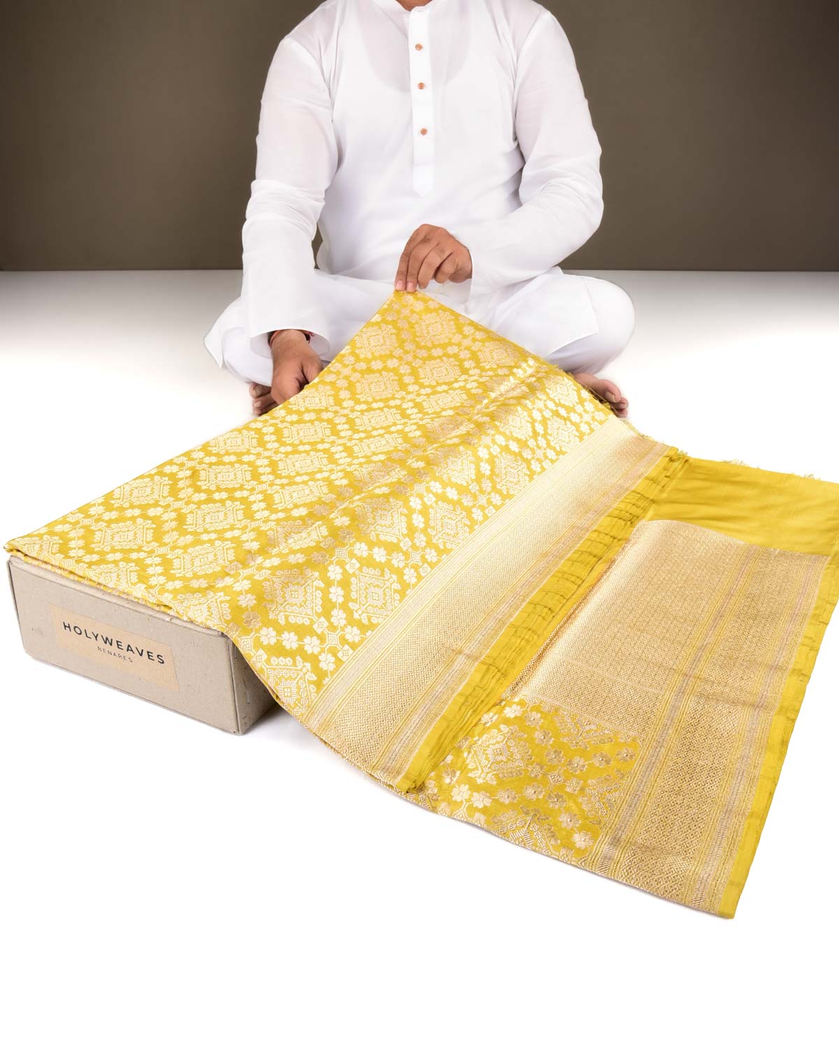 Lime Green Banarasi Gold Zari Jaal Cutwork Brocade Handwoven Katan Silk Saree-HolyWeaves