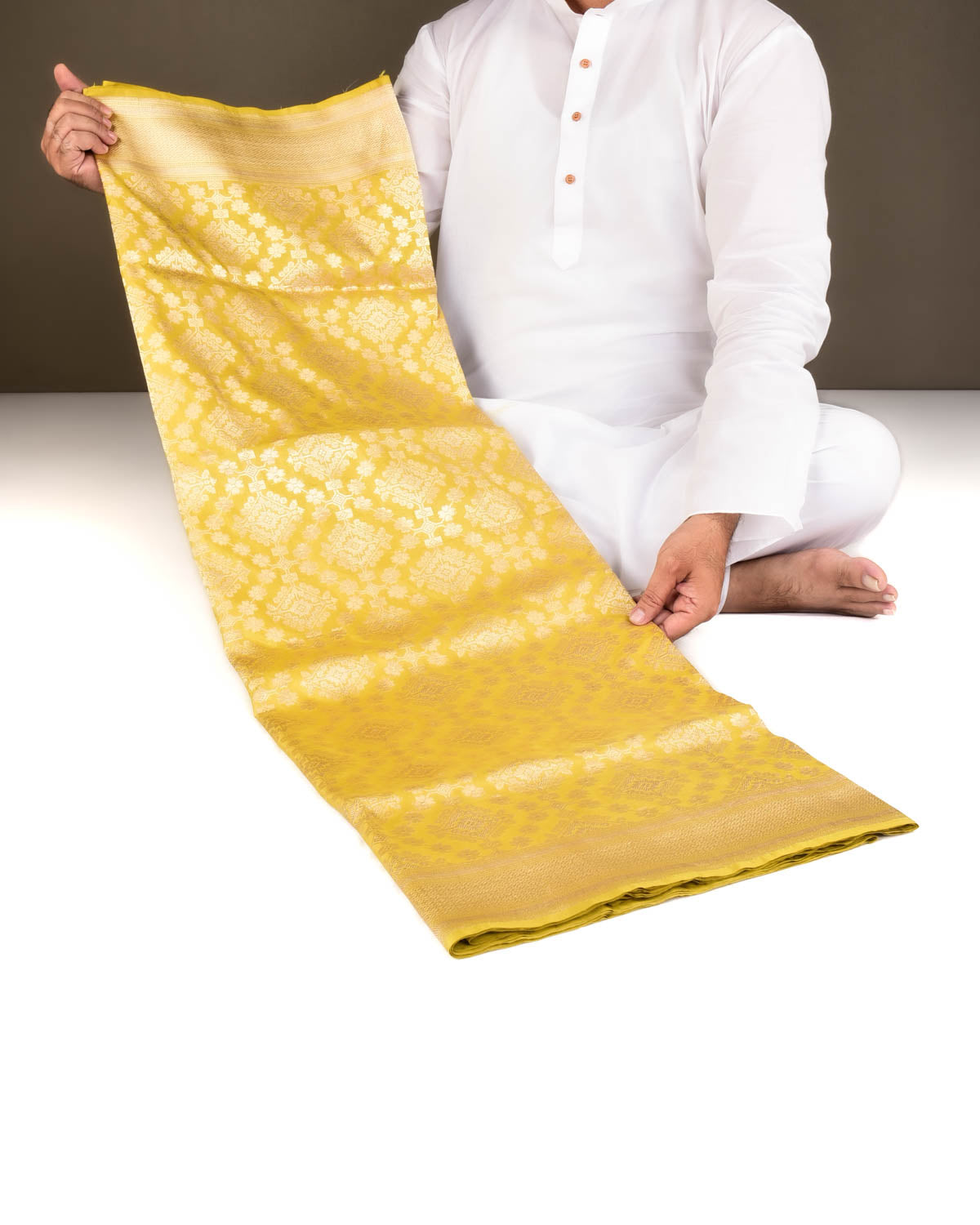 Lime Green Banarasi Gold Zari Jaal Cutwork Brocade Handwoven Katan Silk Saree-HolyWeaves