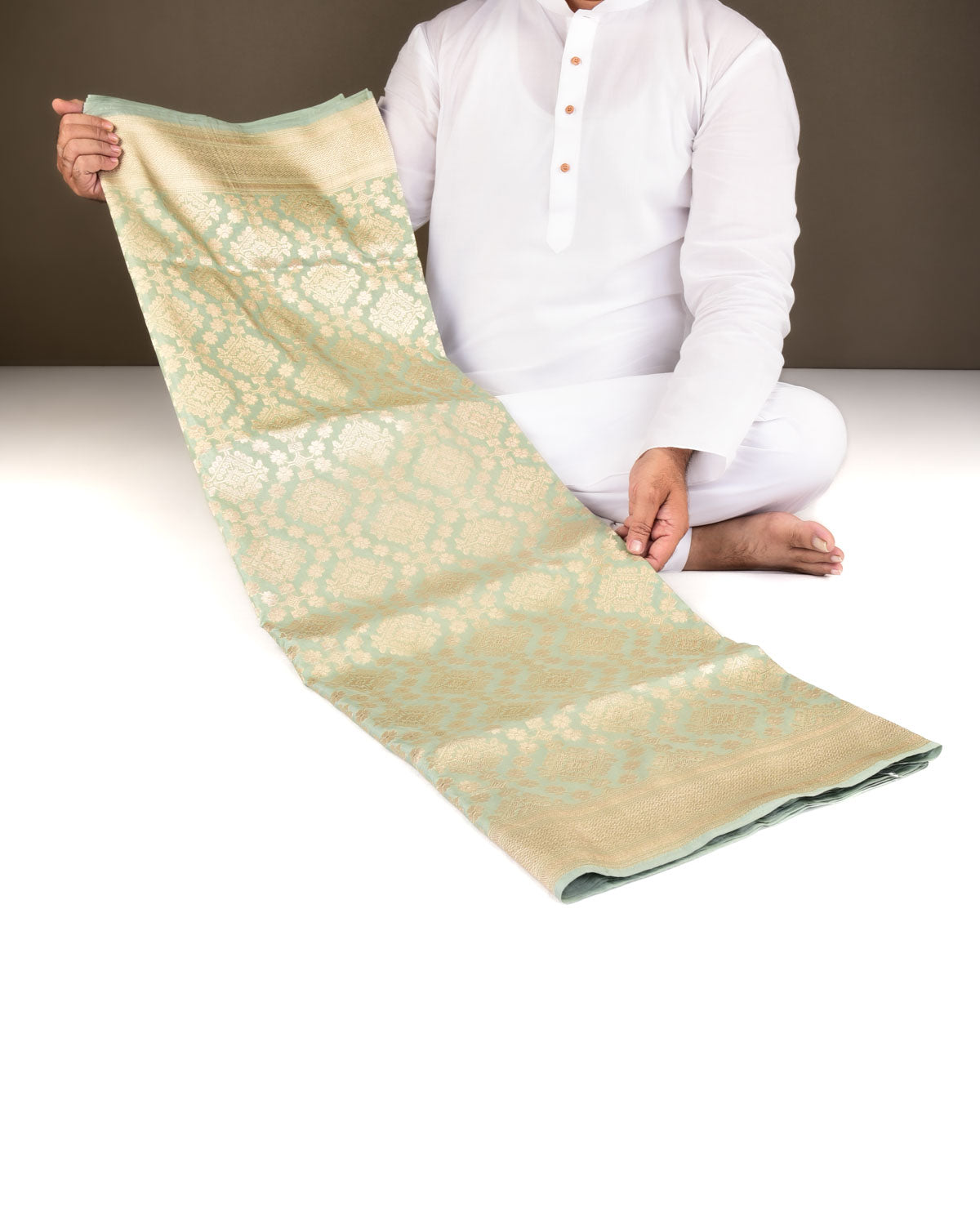 Aqua Marine Banarasi Gold Zari Jaal Cutwork Brocade Handwoven Katan Silk Saree-HolyWeaves