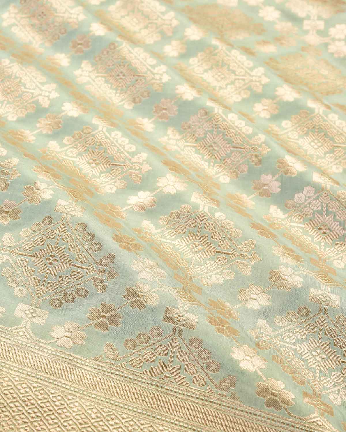 Aqua Marine Banarasi Gold Zari Jaal Cutwork Brocade Handwoven Katan Silk Saree-HolyWeaves