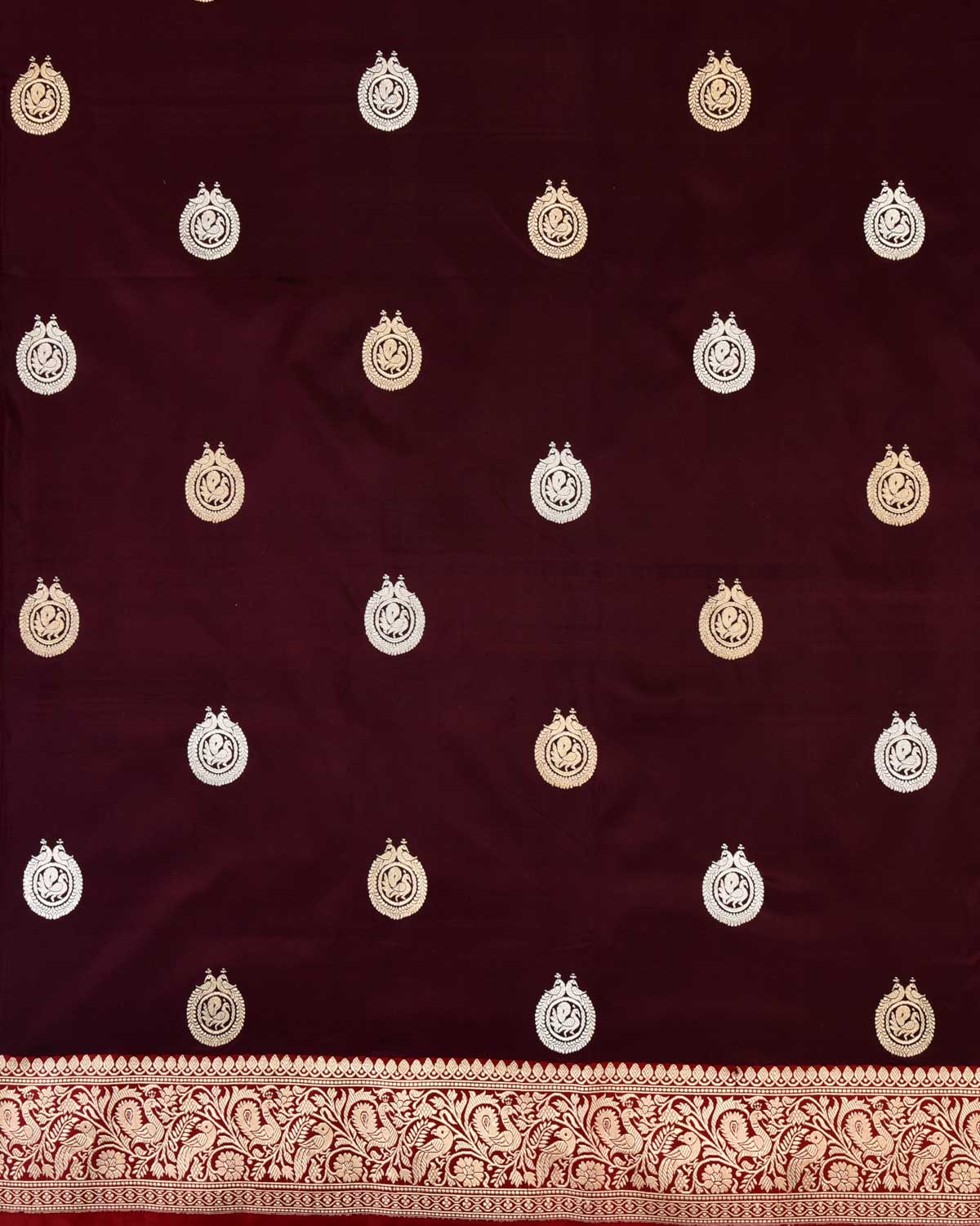 Mahogany Banarasi Peacock Ring Kadhuan Brocade Handwoven Katan Silk Saree-HolyWeaves