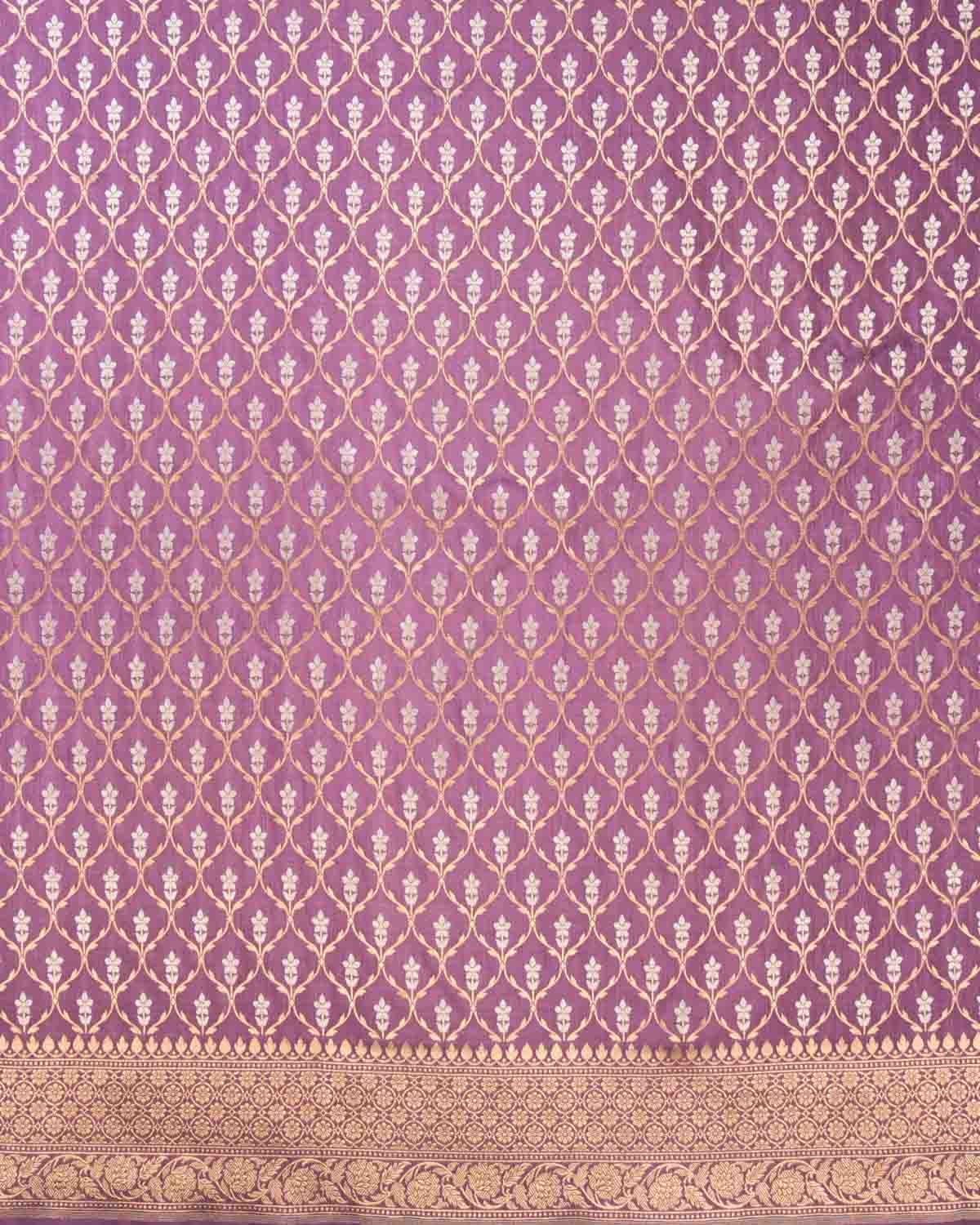 Mauve Banarasi Gold & Silver Zari Alfi Jangla Cutwork Brocade Handwoven Katan Silk Saree-HolyWeaves