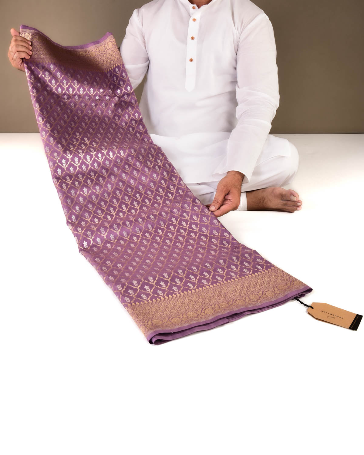 Mauve Banarasi Gold & Silver Zari Alfi Jangla Cutwork Brocade Handwoven Katan Silk Saree-HolyWeaves