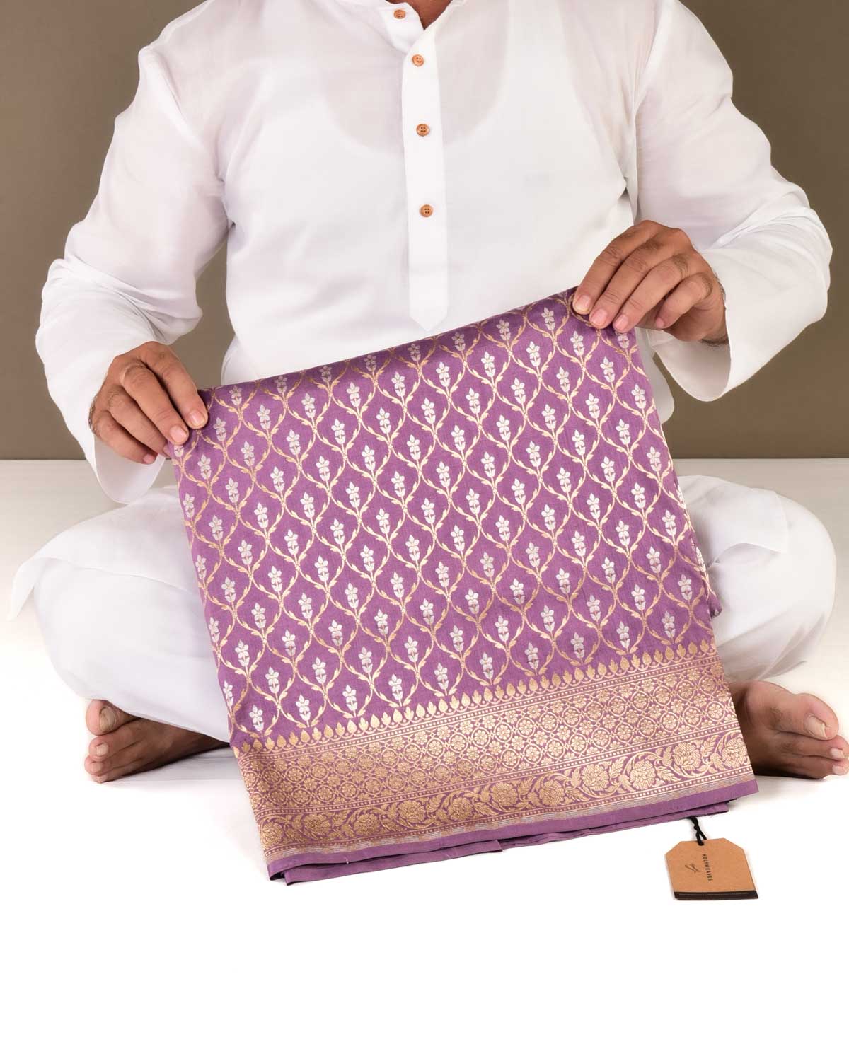 Mauve Banarasi Gold & Silver Zari Alfi Jangla Cutwork Brocade Handwoven Katan Silk Saree-HolyWeaves