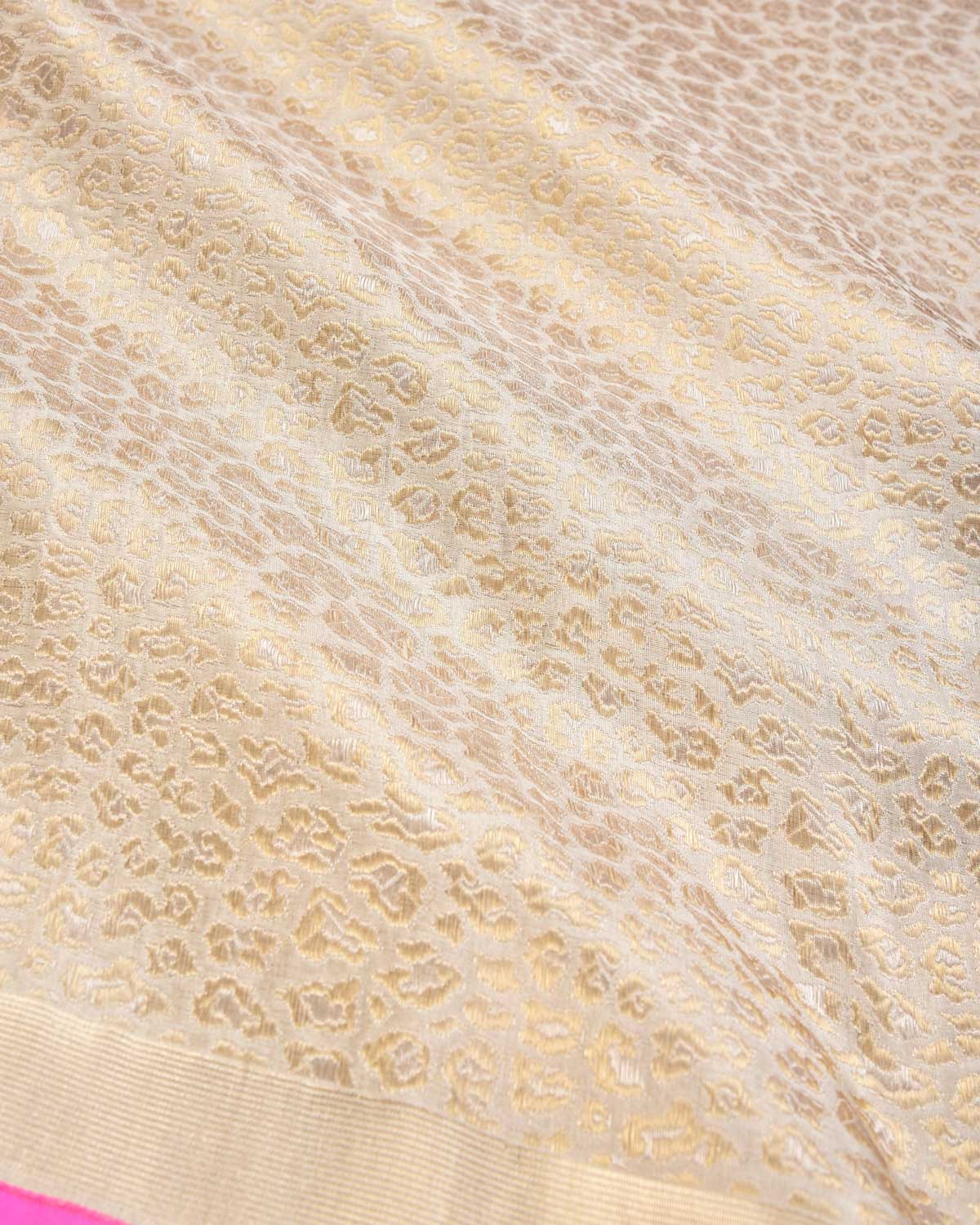 White Banarasi Alfi Jaguar Silver & Gold Zari Tissue Brocade Handwoven Katan Tissue Saree - By HolyWeaves, Benares