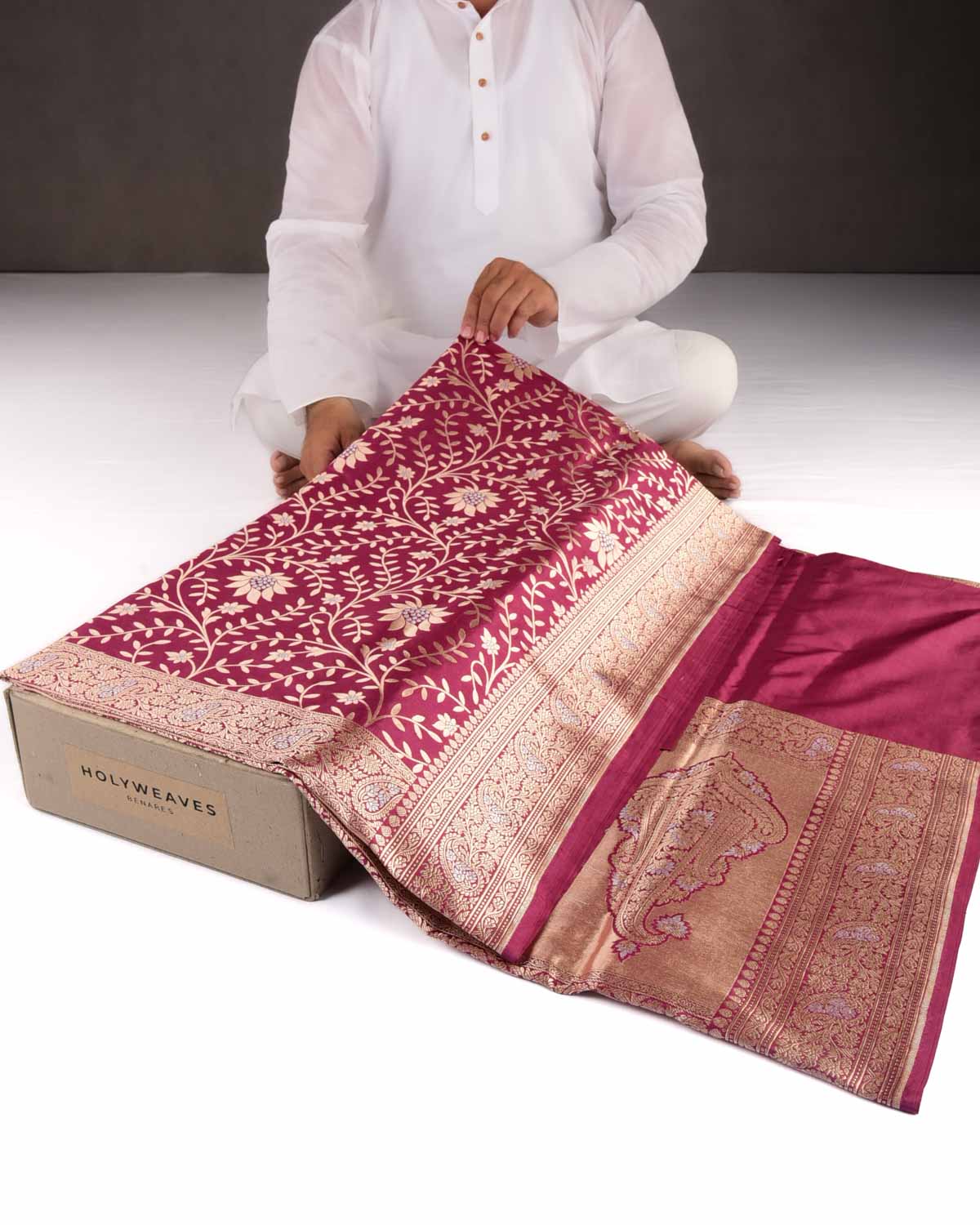 Boysenberry Purple Banarasi Gold & Silver Zari Floral Jaal Cutwork Brocade Handwoven Katan Silk Saree-HolyWeaves